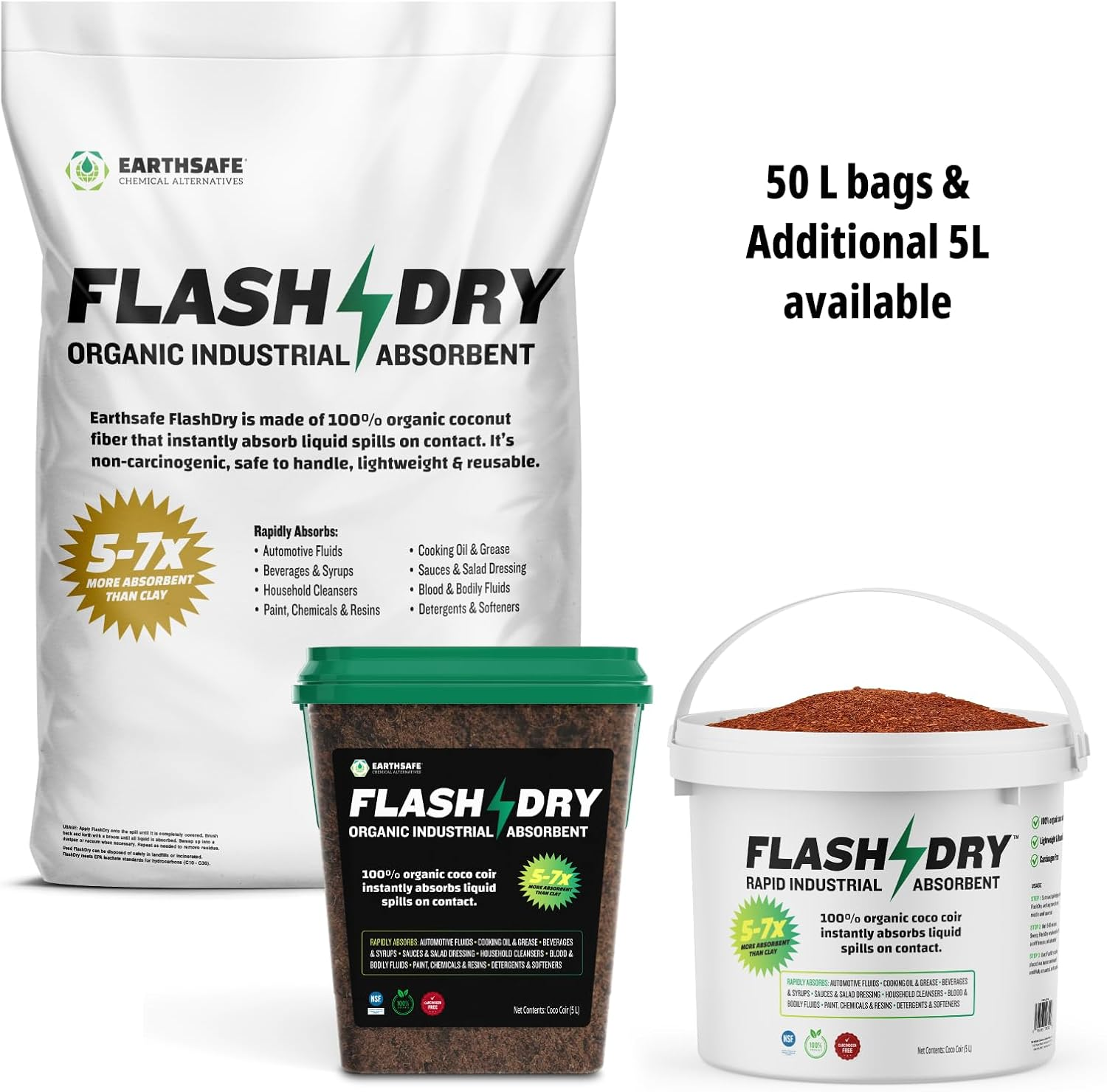 Flashdry Super Spill Absorbent, 100% Organic Environmentally Friendly - 5L Bucket & Dispenser Lid - Ideal for Oil, Paint, Grease and More in Garages, Kitchens, Janitor Kits image number 6