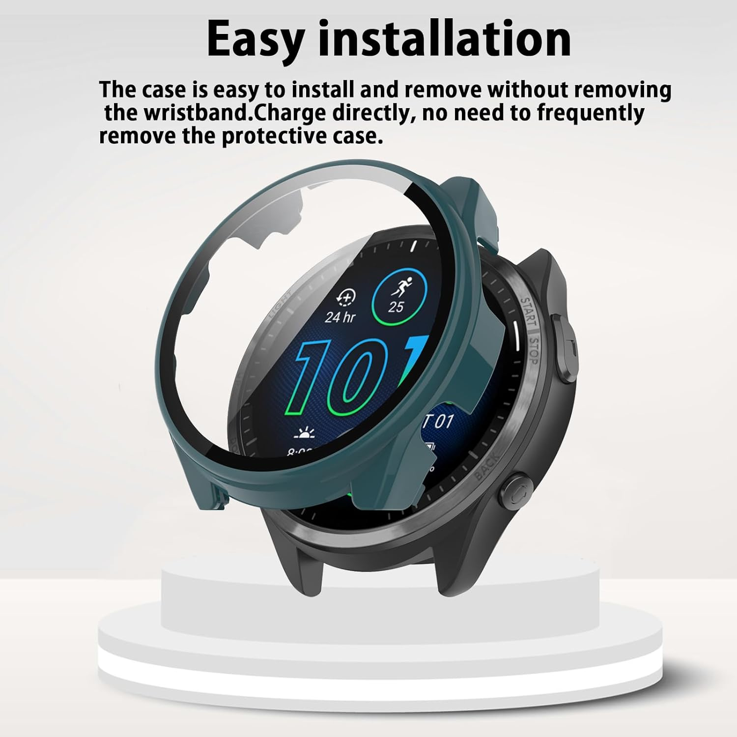 KANOYO Case Compatible with Garmin Forerunner 965 Protective Case, Integrated PC + Glass Material, Ultra Thin HD Tempered Glass Glass, Scratch-Resistant, Full Protection Case (Blue) - Deep Green image number 7