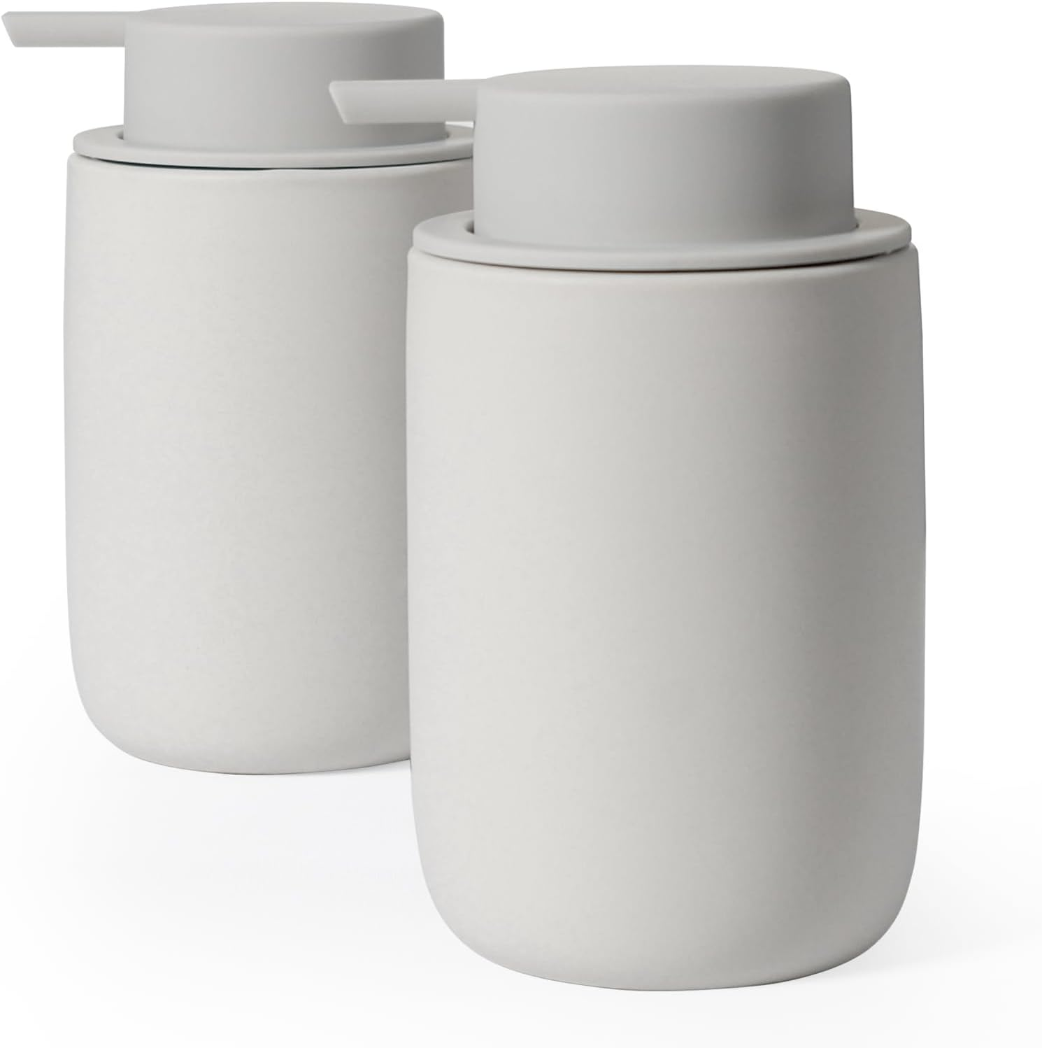 Autumnlife Ceramic Soap Dispenser Set, Grey, Pack of 2 Washing-Up Liquid Dispenser, 350 Ml Soap Dispenser with Large Pump and Label, Refillable Dish Soap Dispenser, Suitable for Kitchen, Bathroom, - Blue - Liquid image number 2