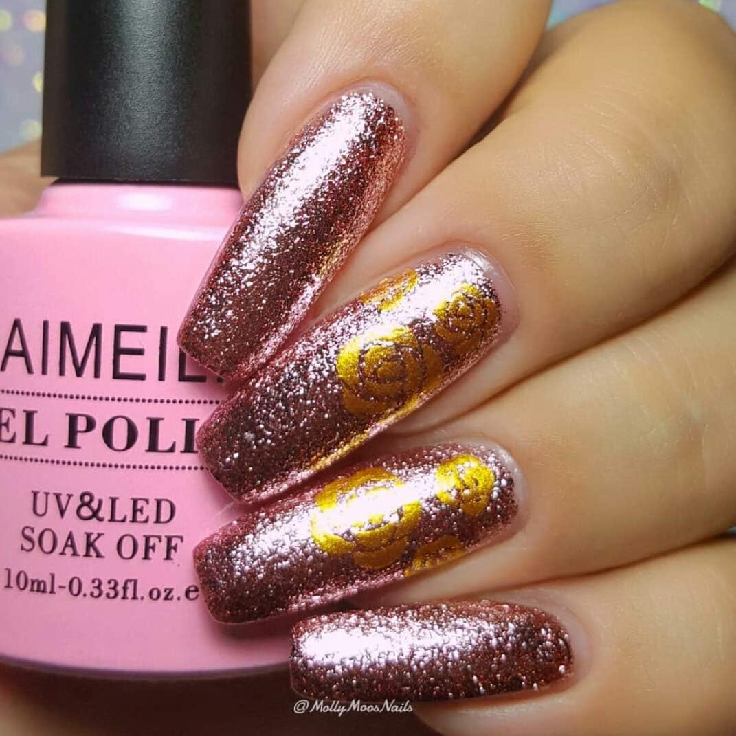 AIMEILI UV LED Gel Polish Removable Gel Nail Polish Glitter Gel Polish - Pink Multiflora (127) 10 Ml image number 5