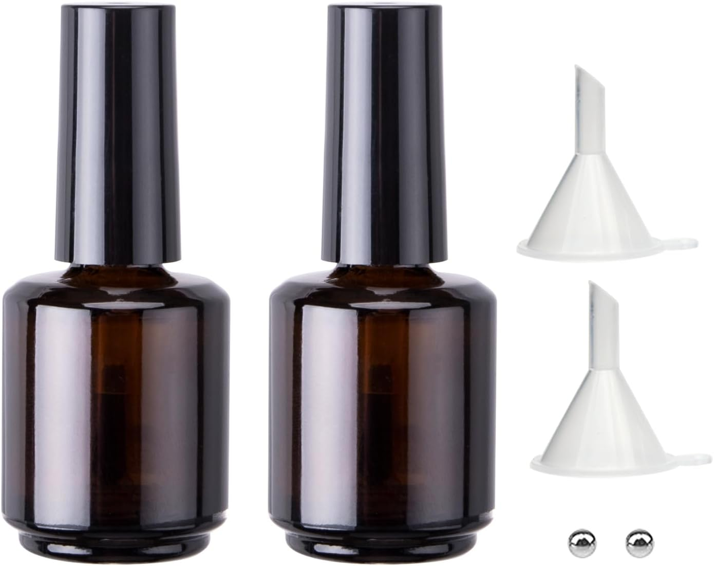 2PCS Brown Empty Nail Polish Bottles with Rounded Brush,Empty Glass Refillable Nail Polish Containers Vials with Mixing Balls & Funnels & Cap for DIY Nail Oil Cuticle Oil
