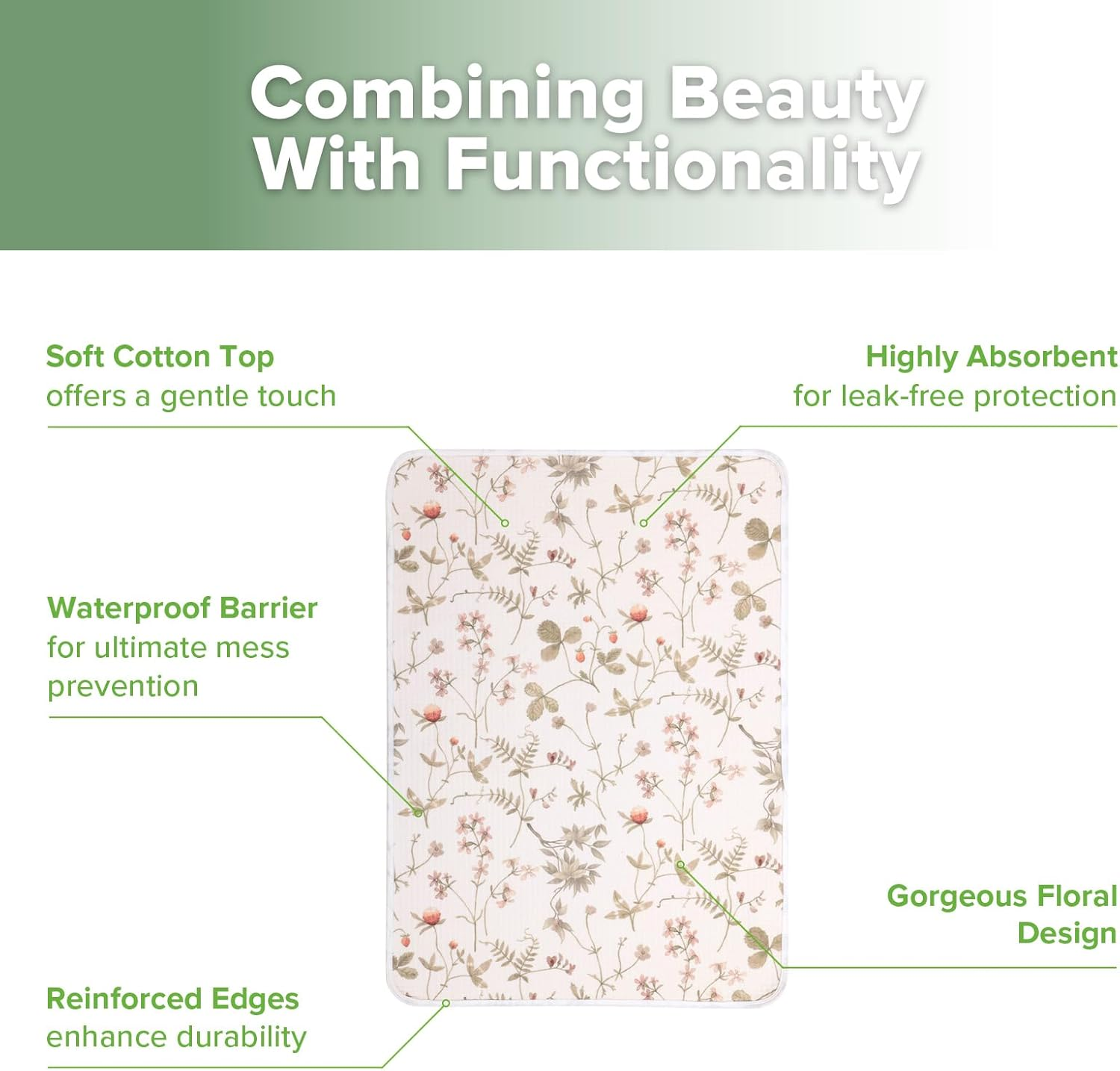 Haakaa Waterproof Changing Pad Liners, 100% Cotton, Soft & Breathable (1Pc, 19.5" X 27.5" Vintage Garden) image number 6