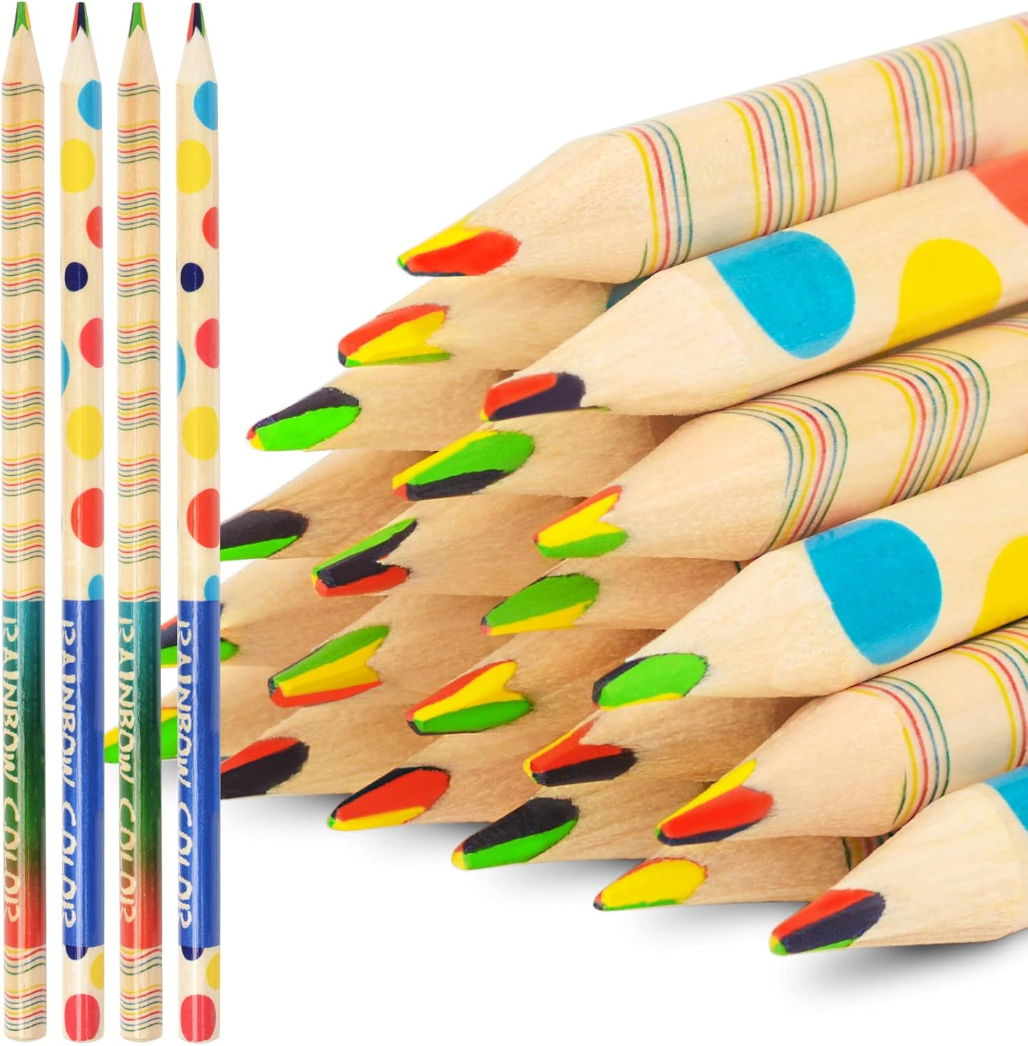 Nsxsu 30 Pieces Rainbow Colored Pencils for Kids, 4 in 1 Color Rainbow Pencils, Easter Basket Stuffers Gifts, Multi Colored Pencil, Fun Pencils, Pre-Sharpened (Style B) image number 2