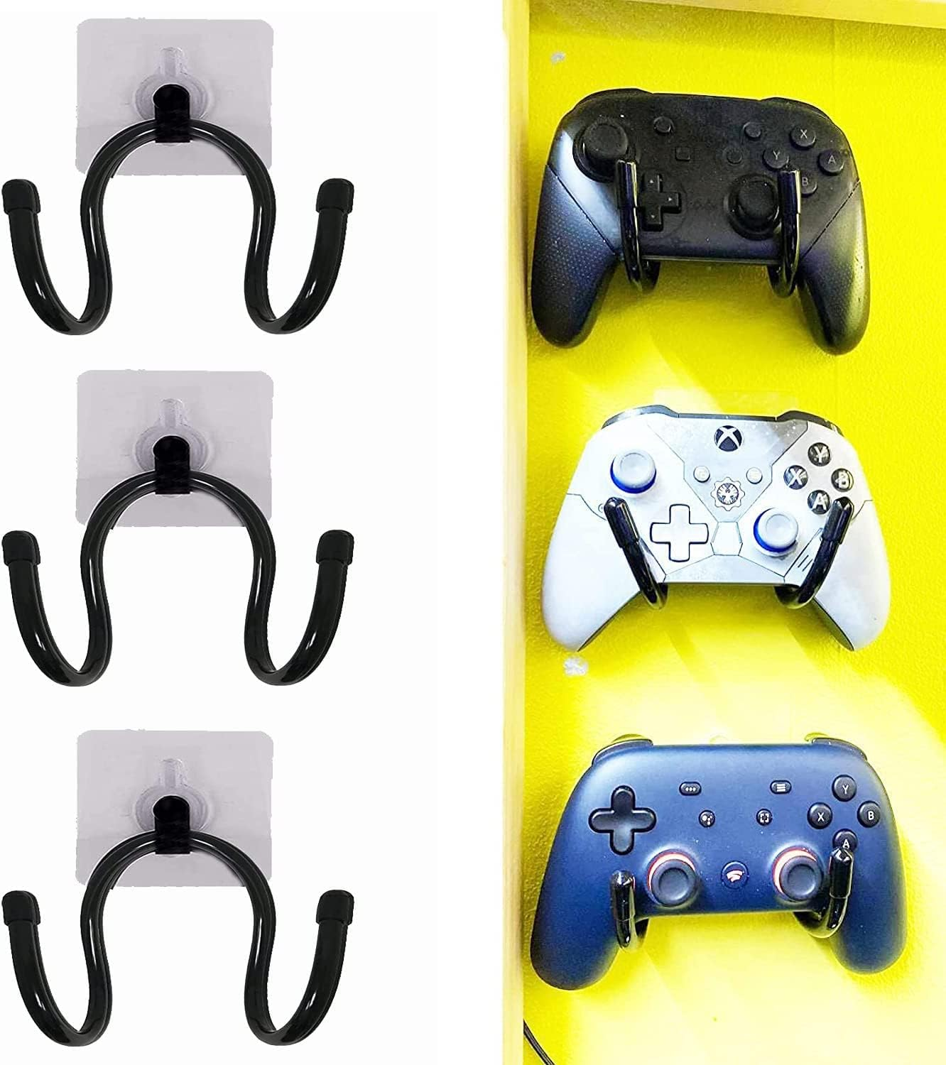 3 Pack Universal Self-Adhesive Game Controller Wall Mount Storage Organizer Stand Holder Hanger for Xbox One PS4 Switch Pro Controller,Headphone,Cables,Etc - No Drilling, Stick On image number 6