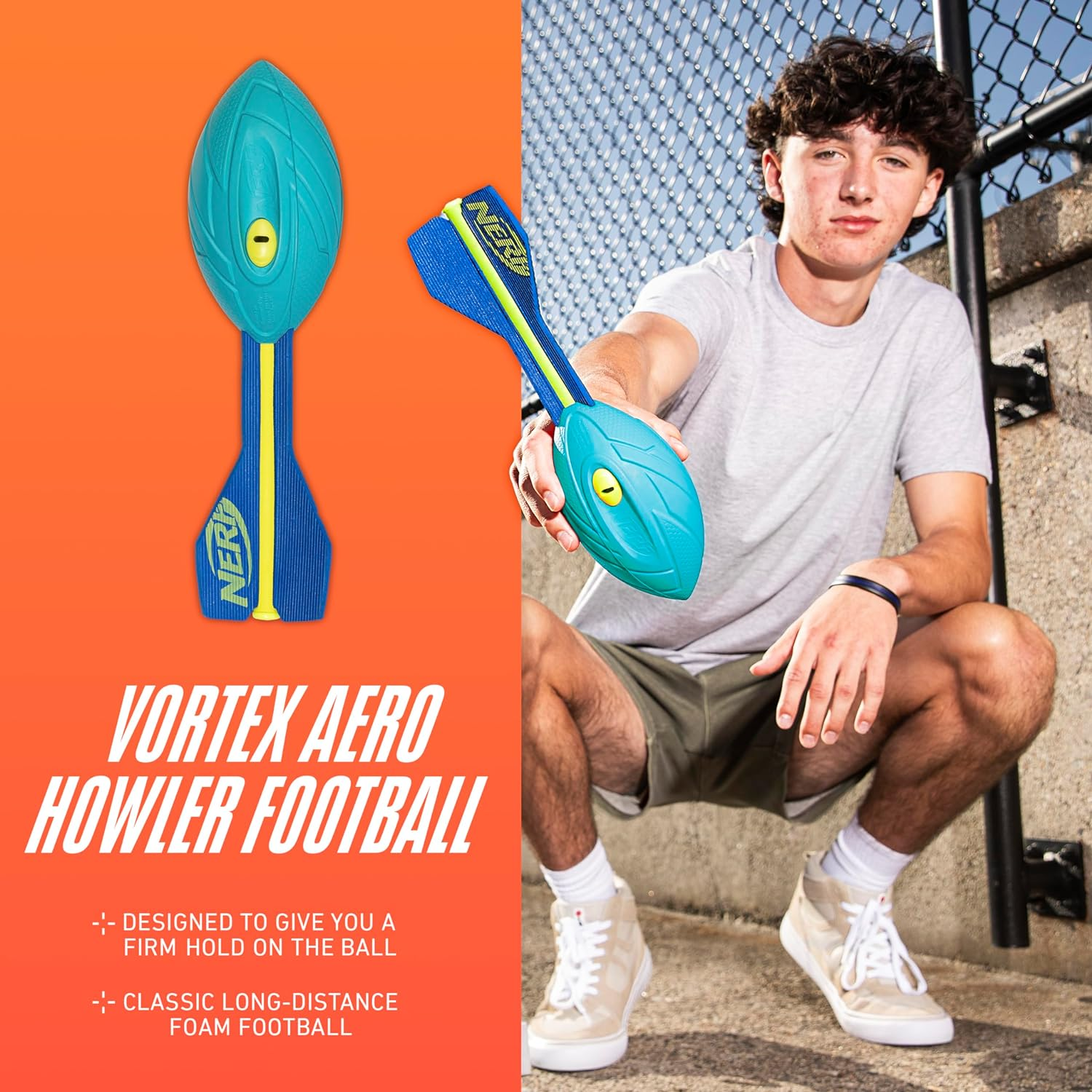 Nerf Vortex Aero Howler Foam Ball &ndash; Classic Long-Distance Football - Flight-Optimizing Tail - Hand Grip &ndash; Indoor and Outdoor Fun image number 6
