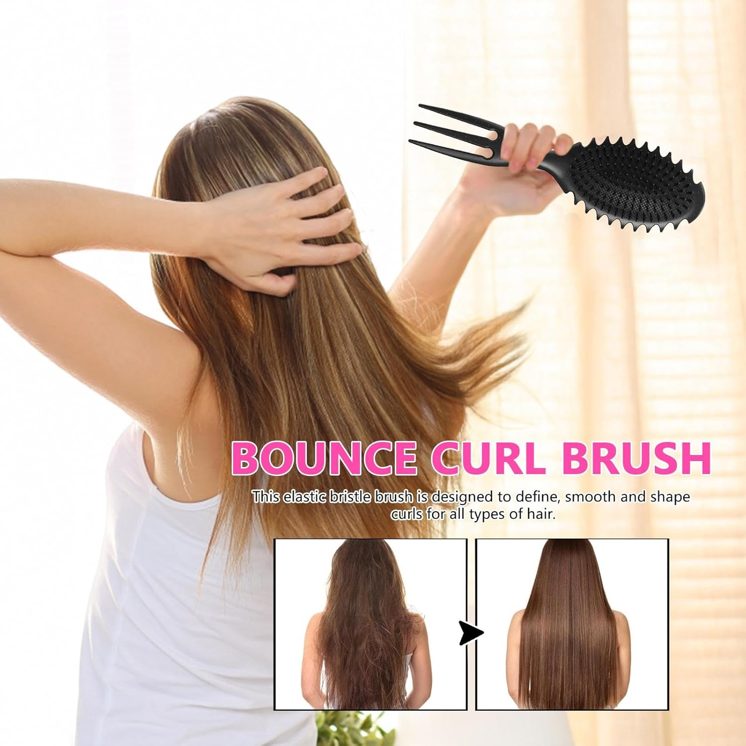 Kezvmhy Curl Brush, Curl Defining Brush, Bounce Curl Comb, Anti-Slip Boar Bristle Hair Brush Bounce Styling Brush Curly Hair Tangle Remover Brush Shaping Curl for Women
