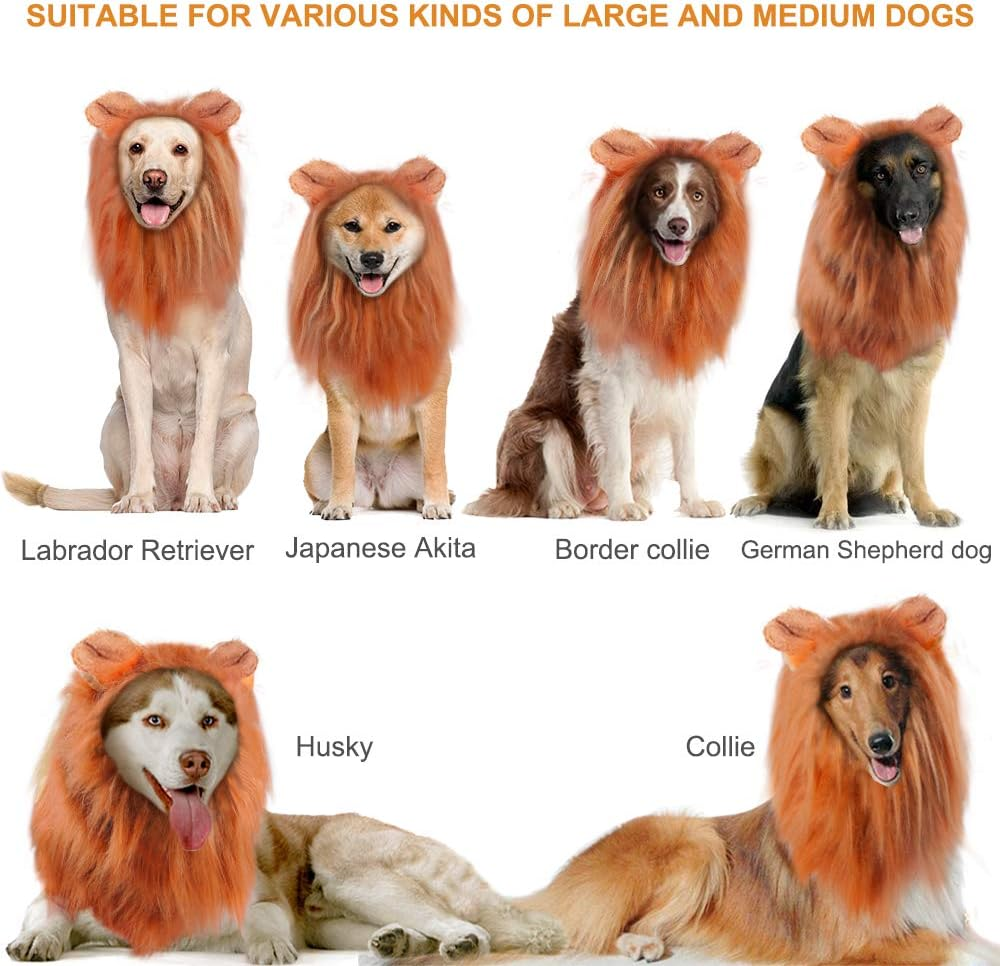GALOPAR Lion Mane for Dogs Realistic Lion Wig Dog Lion Costume, Halloween Christmas Funny Dog Costumes Photo Shoots Entertainment, Suitable for Medium and Large Sized Dogs image number 1