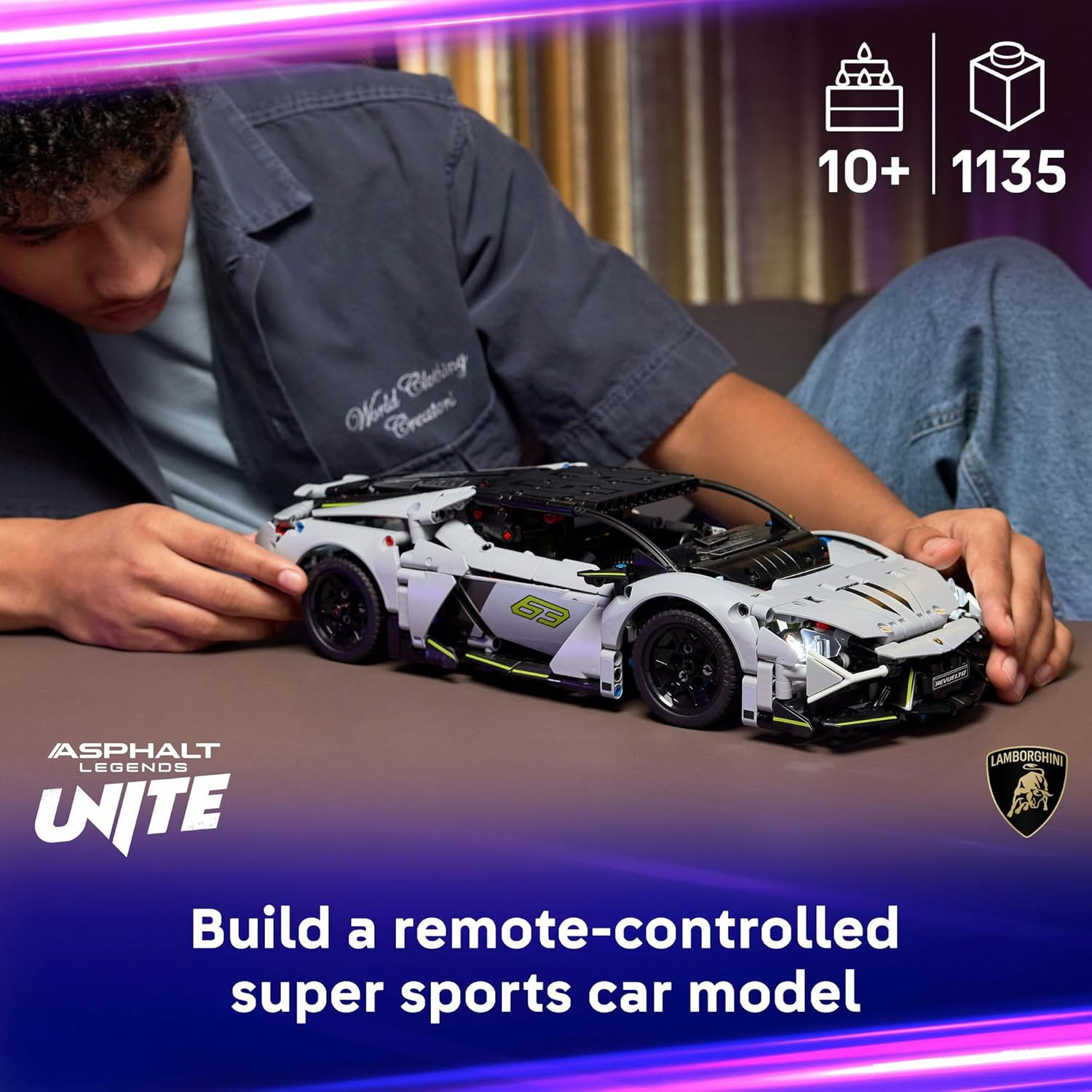 LEGO&reg; Technic Lamborghini Revuelto Super Sports Car Set (1135 Pcs) Remote-Control STEM Building Toy for Kids, Toy for Boys and Girls Aged 10 Years Old and over Who Enjoy RC Model Kits 42214 image number 4