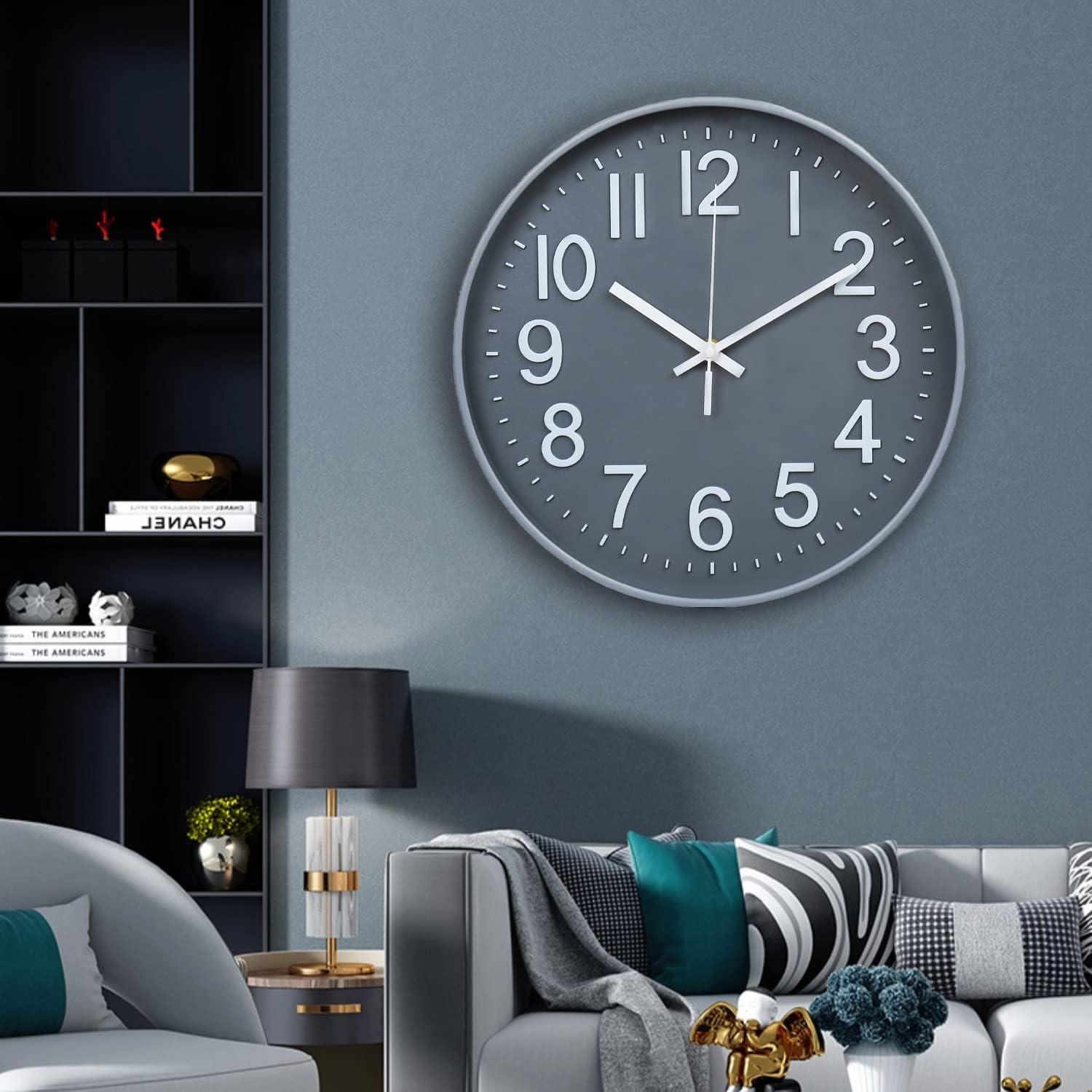 Wall Clock 12" Silent Non-Ticking Modern Wall Clocks Battery Operated for Office, Home, Bathroom, Kitchen, Bedroom, School, Living Room White (Grey Clock) image number 1