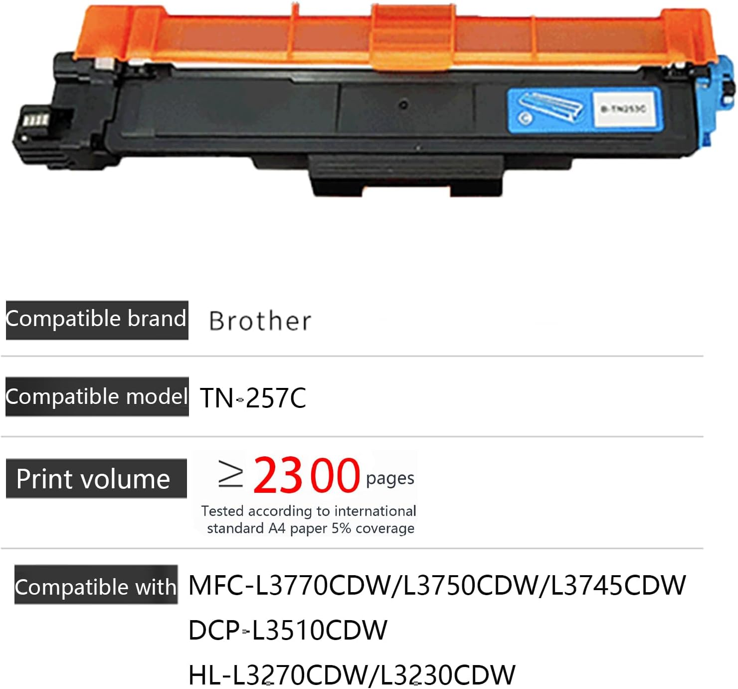 JOJOBE Planet TN-257C Compatible Toner Cartridge with Brother MFC-L3770CDW L3750CDW L3745CDW DCP-L3510CDW HL-L3270CDW L3230CDW , 2300 Pages per Cartridge Cyan