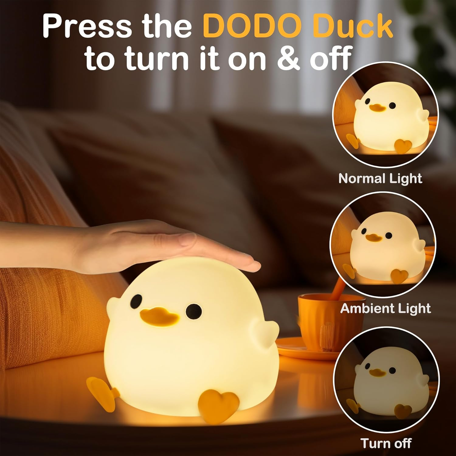 Anywin Dodo Duck Night Light, Silicone Duck Lamp, Dimmable Children'S Room Night Light, Rechargeable LED Bedside Lamp with 20 Minute Timer, Gifts for Boys, Girls image number 3