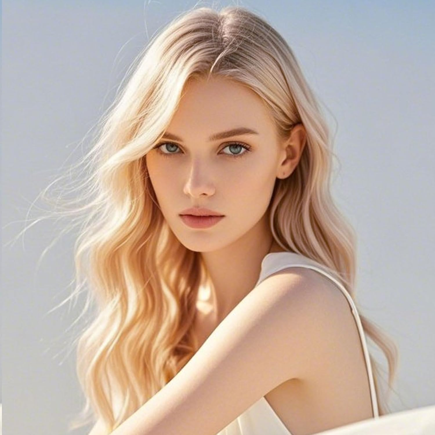 SSKHE Stylish Blonde Wavy Wig for Women, 27-Inch Long Curly Synthetic Hairpiece, Ideal for Role Play, Fancy Dress, and Daily Use, Lightweight and Comfortable for All-Day Wear image number 3