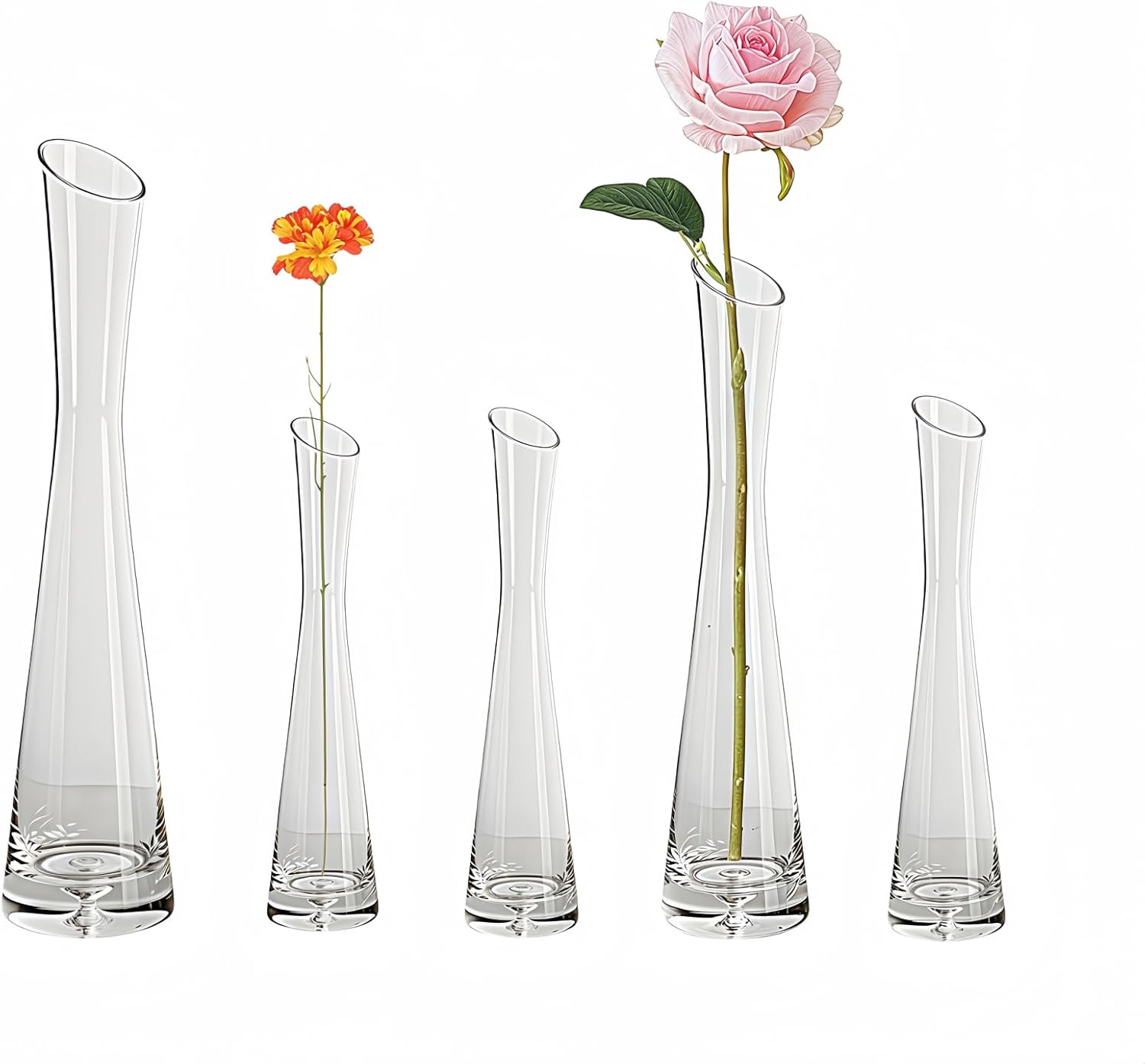 Glass Bud Vase Set of 5 Clear Glass Vases for Wedding Table Decorations,Vase Decoration,Mini Clear Vintage Vases for Rustic Wedding Home Floral Arrangement Table Decorations. image number 1