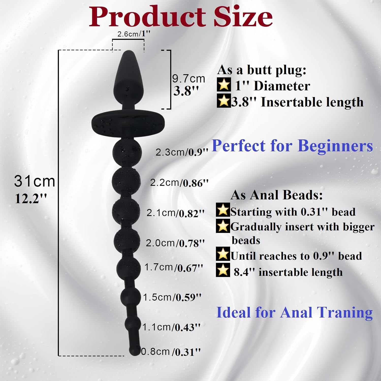 Beginner Anal Beads Butt Plug with 7 Anal Balls, Progressive Design Anal Chain Sex Toys for Men Women, Flexible Silicone Stimulator for Vaginal Anus Dilator Prostate Massage (Beginner Version) image number 2