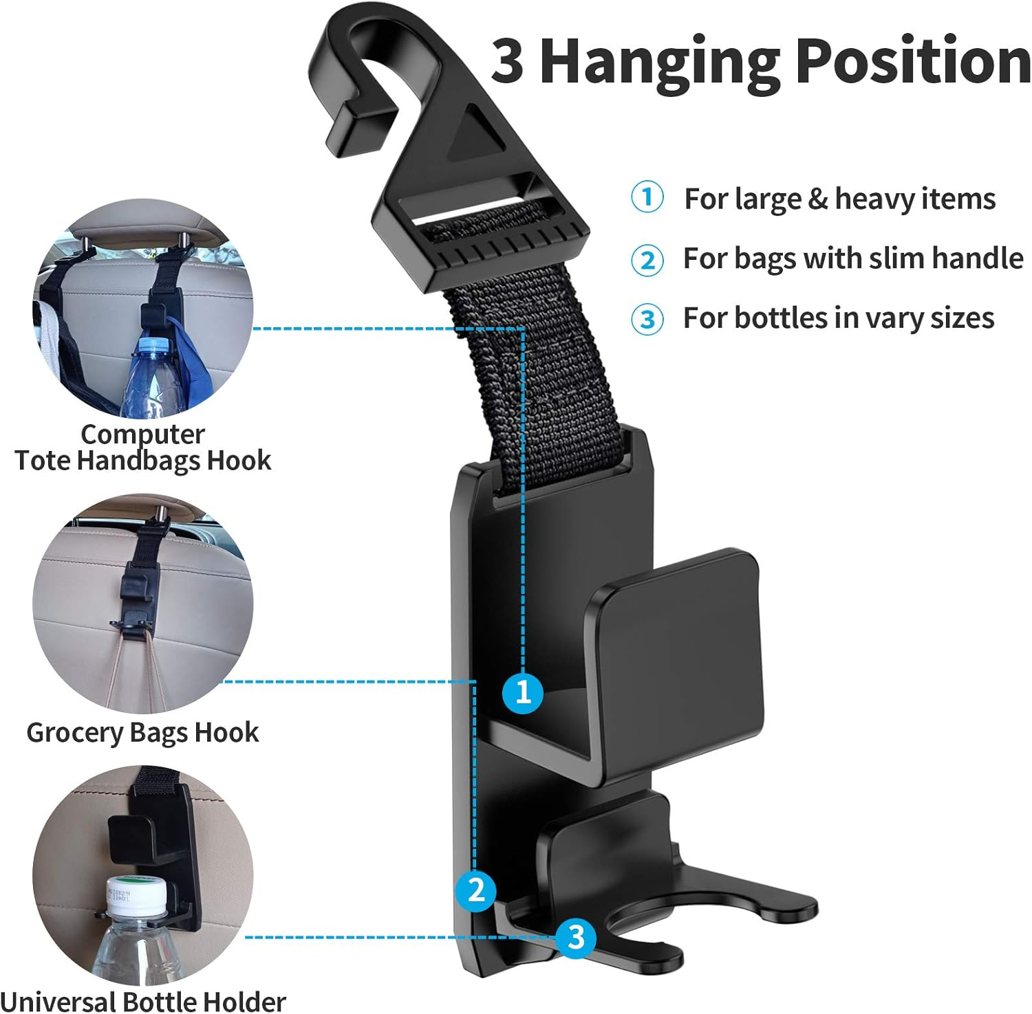 Car Seat Headrest Hook, 4 Pack Universal Car Storage Headrest Hanger Holder Hooks, Vehicle Strong and Durable Backseat Hanger for Handbag Purse Coat and Grocery Bag image number 1