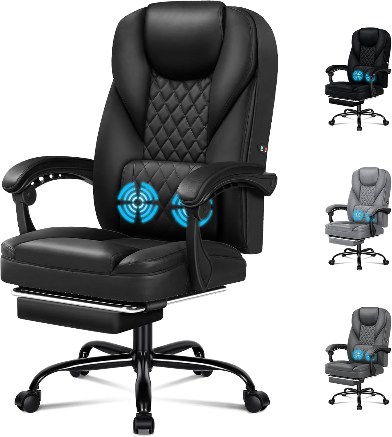 ALFORDSON Ergonomic Office Chair with 150&deg; Recline & 2-Point Massage, Computer Desk Chair with SGS Approved Gas-Lift, Executive Home Video Game Chair (Avery Fabric Black)