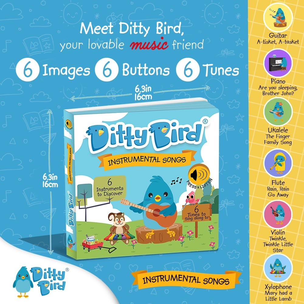 Ditty Bird Musical Books for Toddlers | Fun Instruments & Nursery Rhyme Book | Sing- along Talking Books | Children'S Interactive Toddler Books for 1 Year Old to 3 Year Olds | Sturdy Baby Sound Books image number 3