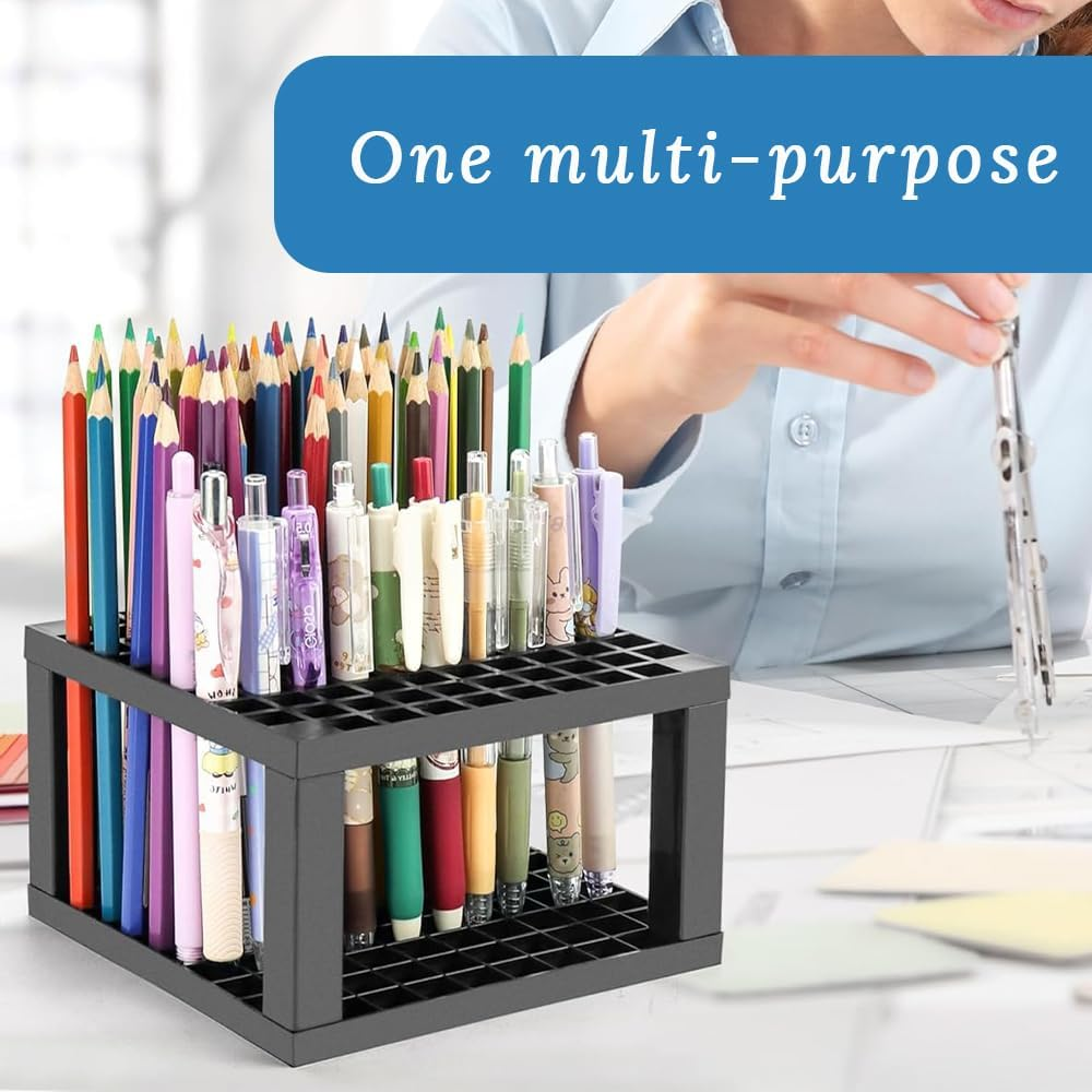4-Pack 96-Hole Pencil and Brush Holder, Removable Plastic Pen Holder, Desktop Storage, Brush Drain, Can Store Pencils, Pens, Paintbrushes, Office Supplies, Art Supplies, Makeup Brushes (Black) image number 4