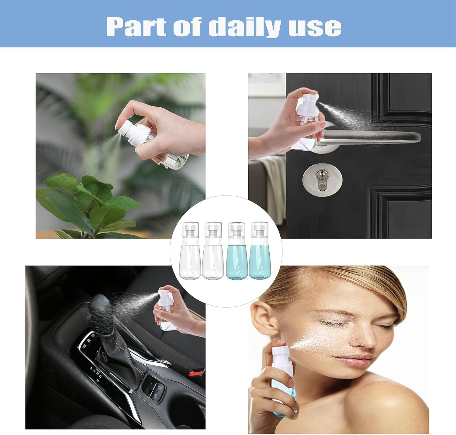 Travel Size Spray Bottles, 60Ml/2Oz, Clear Plastic Fine Mist Sprayer, 4Pcs Fine Mist Mini Empty Clear Containers Water Mist Sprayer, Mini Misting Travel Spray Bottles image number 2