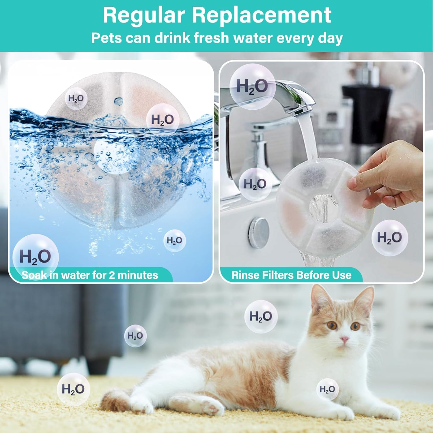 AUTENS Cat Water Fountain Replacement Filters with 3 Filtration System for 84Oz/2.5L Automatic Cat Fountain （4 Pack） image number 3