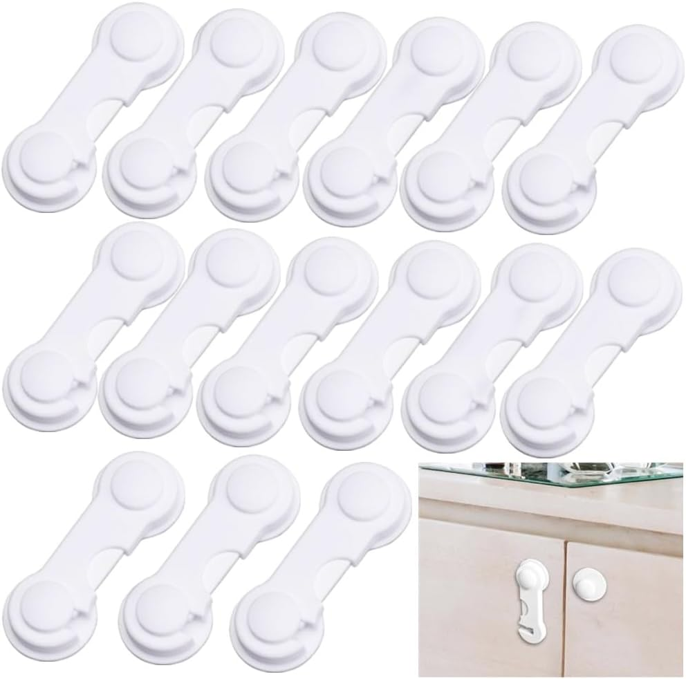 15-Pack White Child Proof Locks,Cabinet Locks for Babies,Proof Cabinet Locks,Cabinet Door Locks for Baby Proof and Child Safety,For Drawer Cupboards Fridge Oven Closet and Pantry. image number 1