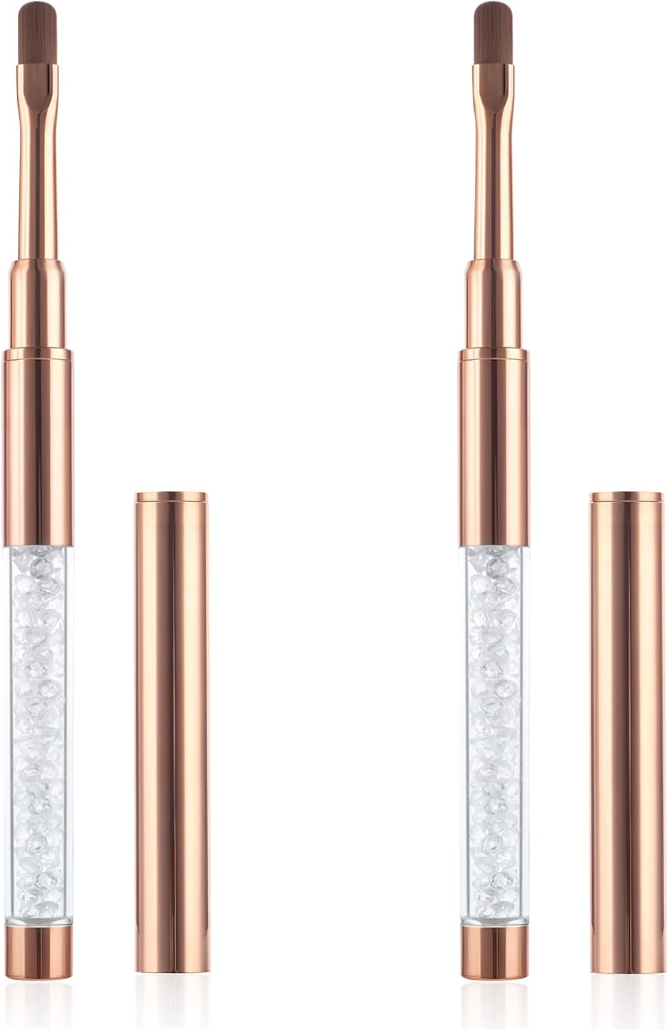 Piriuuo Pack of 2 Gel Brushes for Nails, Nail Brush with Lid, Gel Brush, Nail Design Brush, Nail Brush, Nail Accessories, UV Rhinestone Handle, Gel Nail Art Brush, Painting Brush Tool for Women image number 2