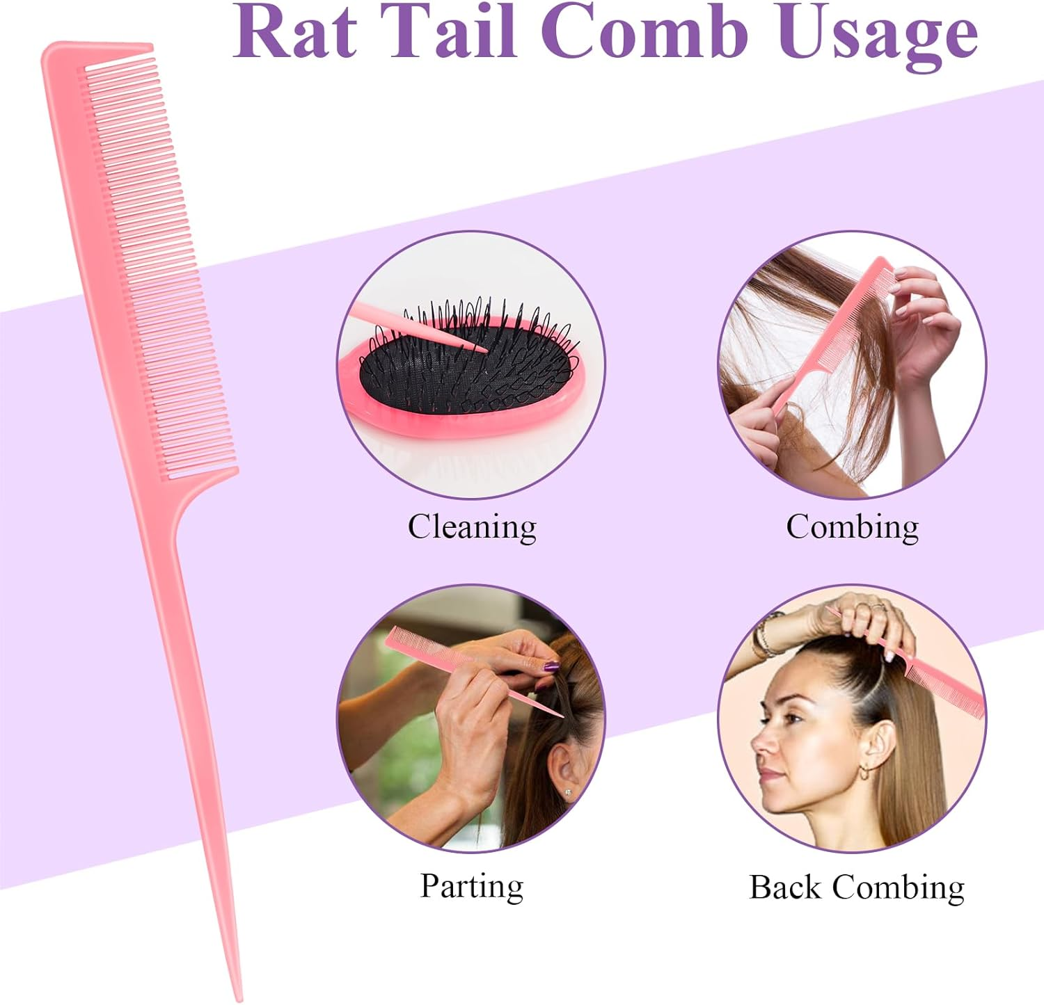 Start Makers Wig Brush and Comb Set 3 Piece Hair Brush Set Including Loop Comb, Wide Detangling Brush and Rat Tail Comb - No More Tangles for Synthetic Hair image number 3