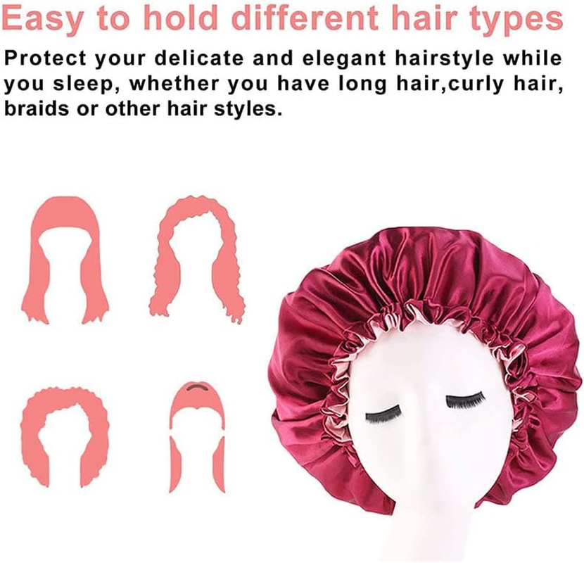 AIMALL Women'S Sleep Cap Elastic Satin Bonnet Wide Band Curly Hair Pure Sleeping Hat - Elastic Wide Band, Comfortable for Curly Hair, Dual-Color, Breathable Night Hat for Hair Care