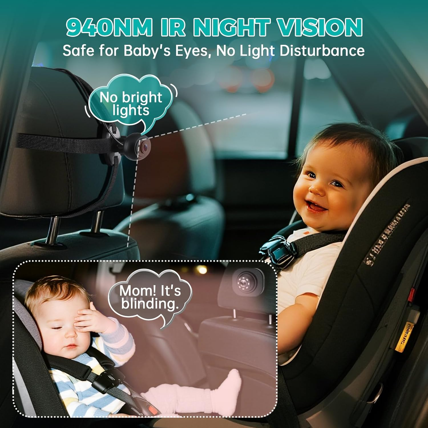 Baby Car Camera for 2 Kids,6.9" Large HD Display Dual Channel Baby Monitor, 1080P IR Night Vision Car Seat Camera,Facing View Ideal for Kids and Pet Safety,Newborn Essentials & Baby Shower Gifts image number 6