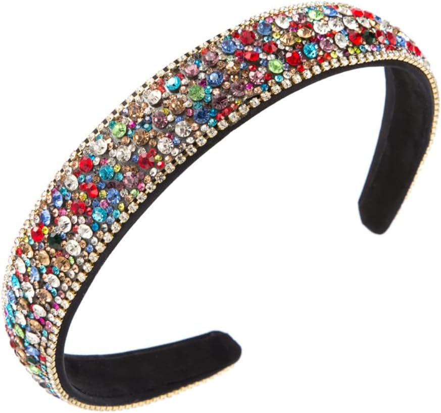 Vintage Crystal Rhinestone Headbands Sparkle Silver Diamond Headband Velvet Padded Wide Hairbands Party Wedding Headpiece Hair Accessories for Women (1Crystalwhite)