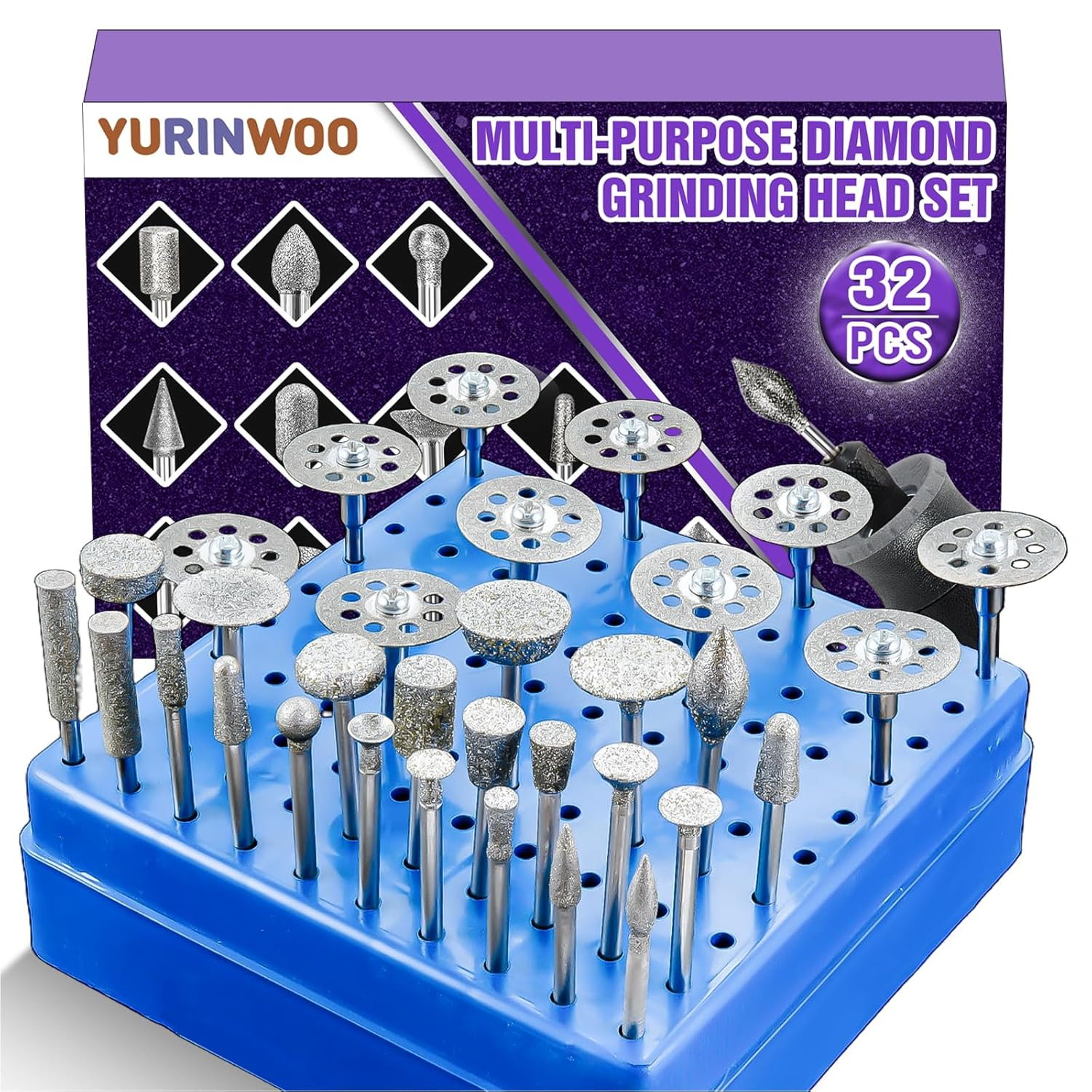 Diamond Grinding Bit Compatible with Dremel, 52Pcs Stone Carving Set Diamond Bits 1/8" (3Mm) Shank Polishing Kit for Stone Glass Ceramics Carving Polishing Grinding Etching