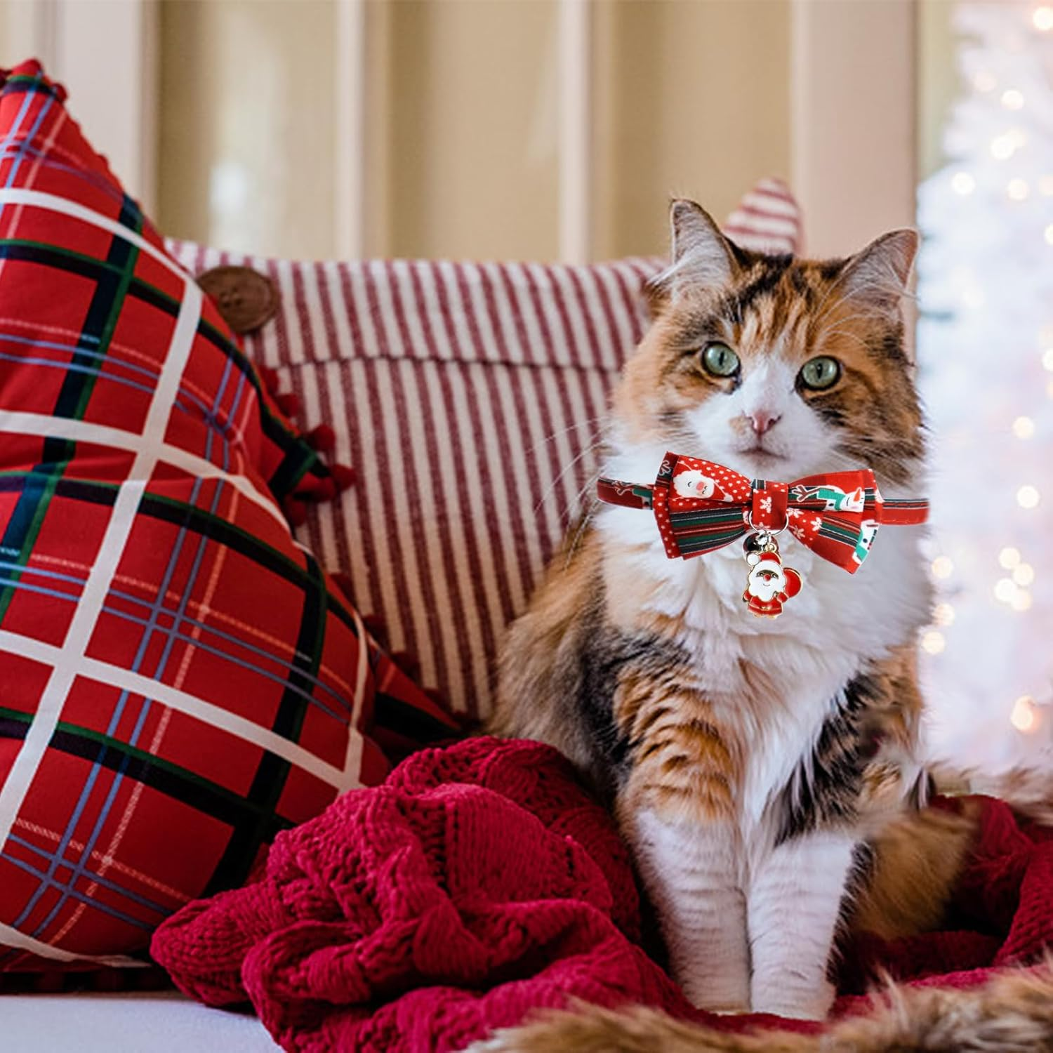 Christmas Dog Collar with Dog Bow Tie Removable Dog Collar Adjustable Dog Collar Christmas Cat Collar with Safety Clasp for Cats and Kittens (Red) image number 2