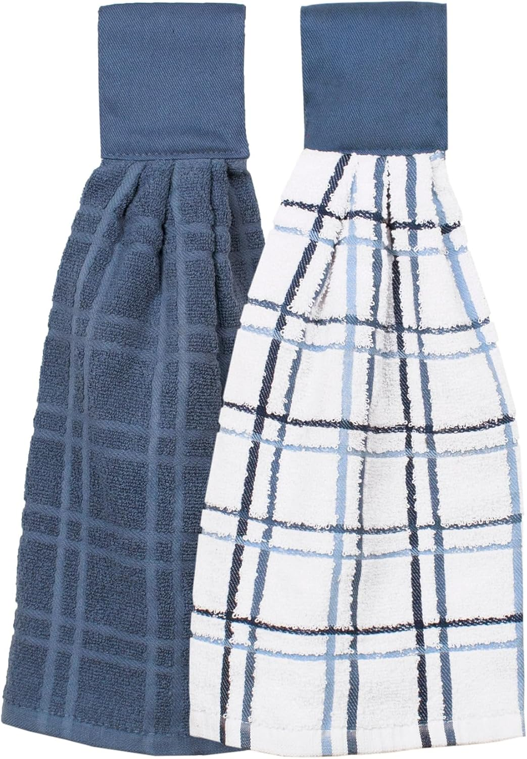 Ritz Premium 100% Cotton Solid and Multi Check Kitchen Tie Towel, Absorbent, Super Soft, and Fast Drying Hang Towel, Set of Two, Federal Blue image number 5