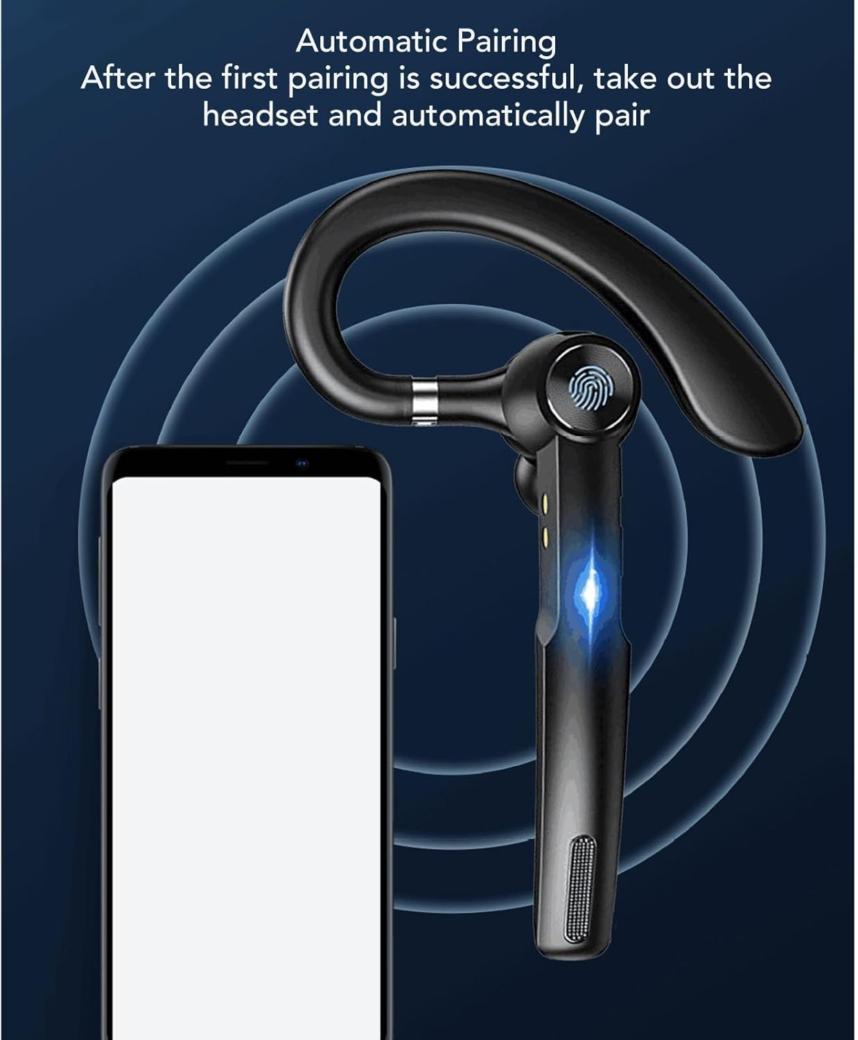 Bluetooth Headset, Wireless Bluetooth Earbuds, Hands-Free Headphones with Built-In Microphone for Driving/Business/Office, Compatible with Ios and Android Phones image number 1