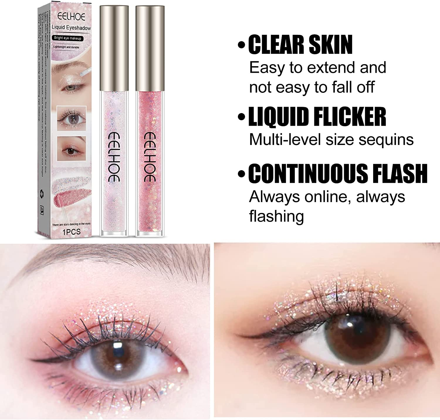 Liquid Glitter Eyeshadow, Shimmer Metallic Liquid Eye Shadow for Women, Glitter Eyeliner Liquid Sets, Long Lasting Quick-Drying Glow Eye Make up (Dazzling) image number 1