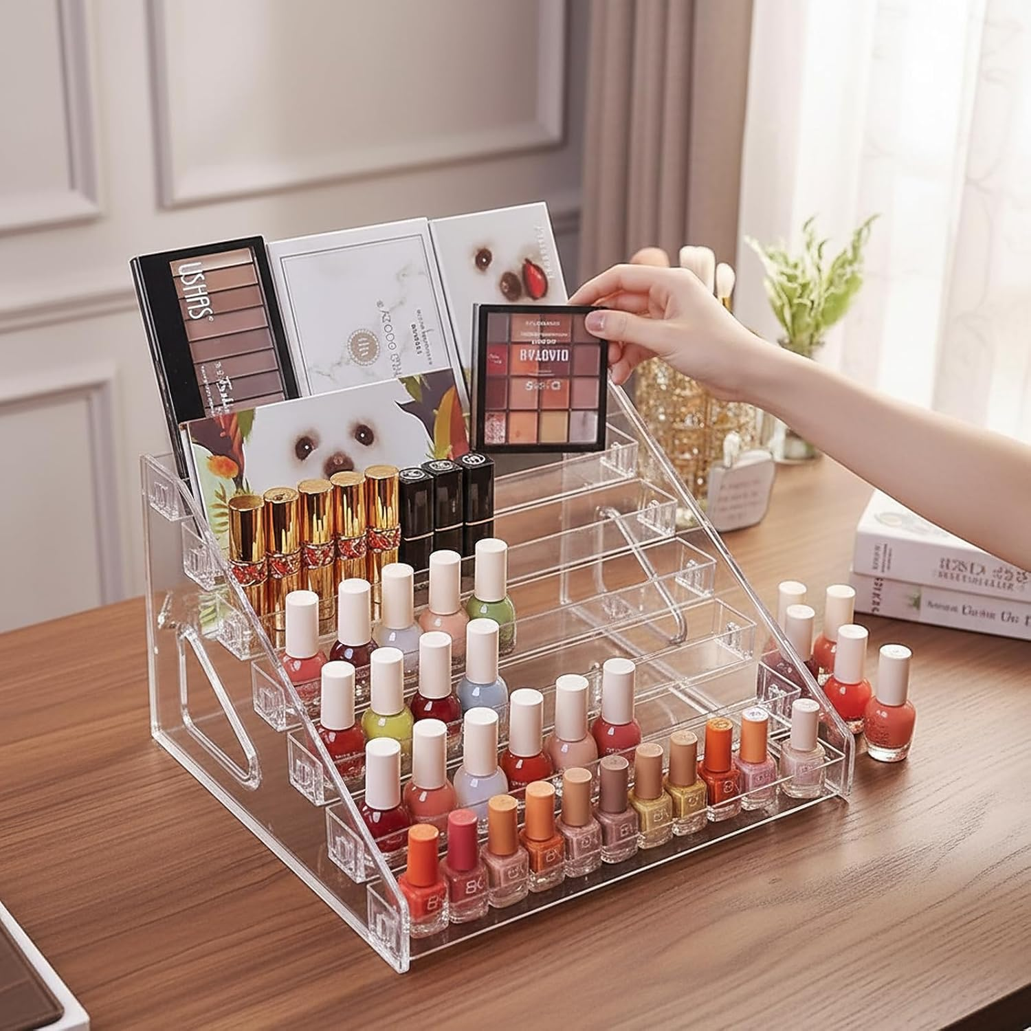 SYGELER Nail Polish Organizer Holder,Makeup Organizer,Lipstick Shelf,Sunglasses Holder,Transparent Large 7-Layer Nail Polish Rack for Nail Polish,Essential Oils image number 5