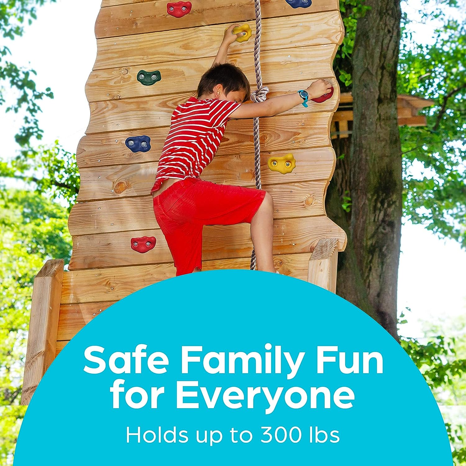 Jungle Gym Kingdom DIY 25 Rock Climbing Ninja Hand Holds with Robust 8 Foot Knotted Rope Build Childrens Playground Wall Kids Indoor Outdoor Play Sets with Mounting Hardware image number 4