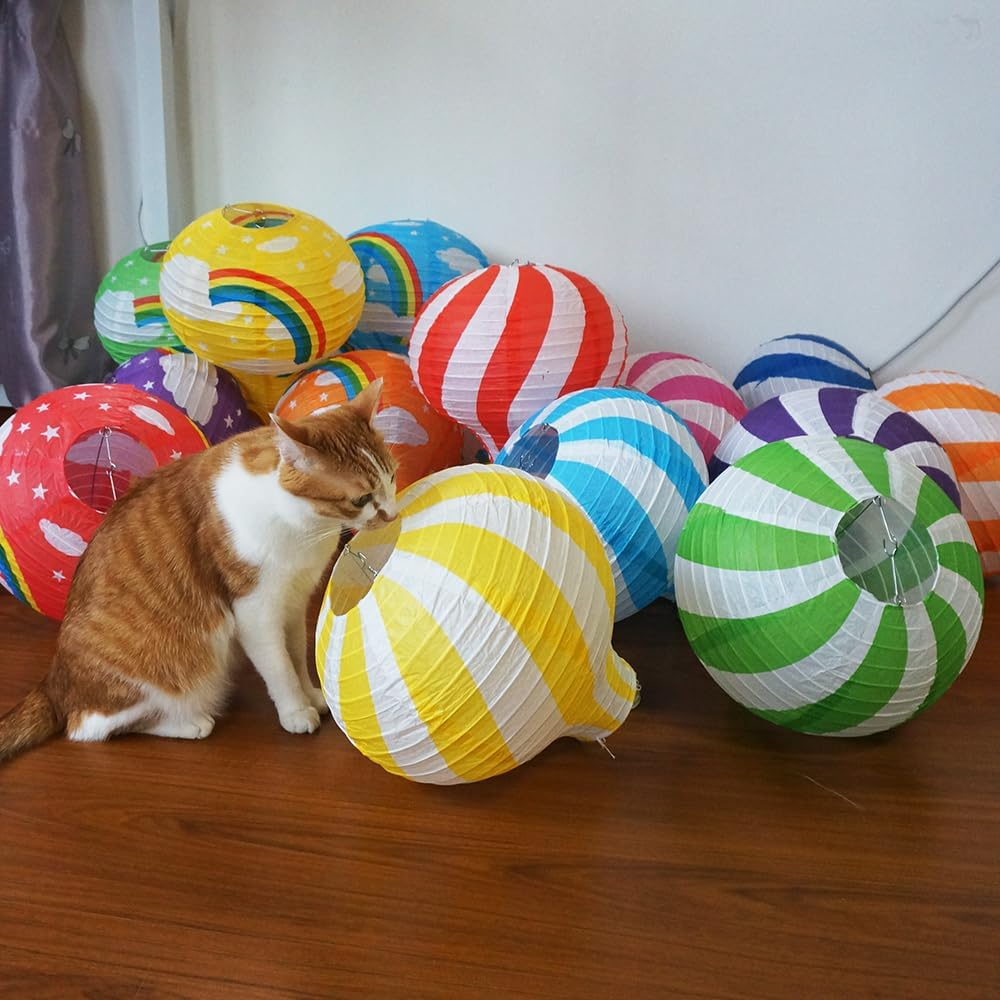 ANJOGIFT 8 PCS 12 Inch Diagonal Stripe Hot Air Balloon Paper Lanterns Chinese Japanese Style Thick Rice Paper Lanterns Indoor Outdoor Decoration for Christmas Valentine&rsquo;S Day Wedding Anniversary image number 4