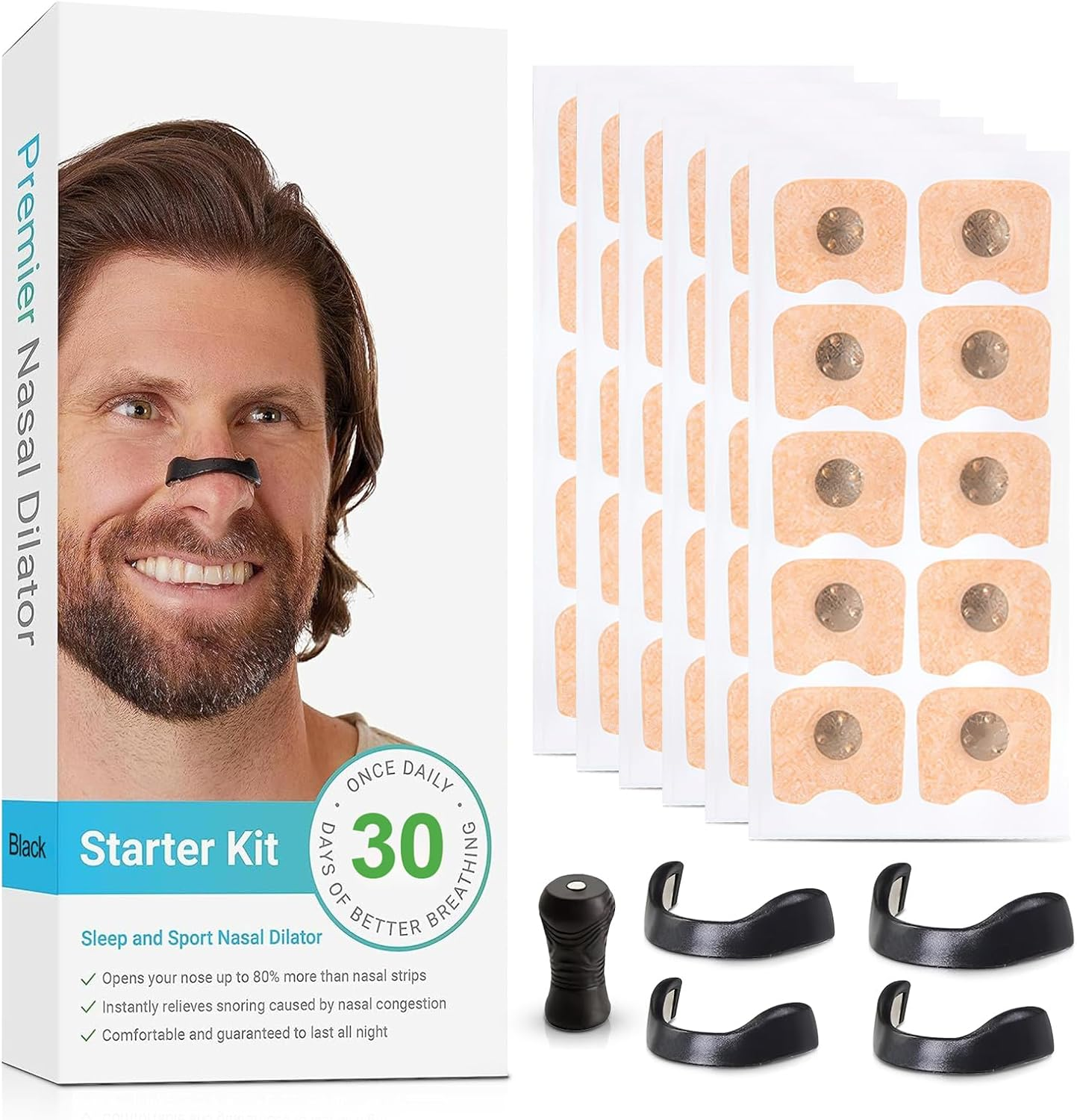 Nasal Strips，Magnetic Nasal Strips - Anti-Snoring & Better Sleep - Comfortable, Reusable Nose Strips with Improved Airflow, Portable Design for Travel & Home Use (60Pcs Black) image number 3