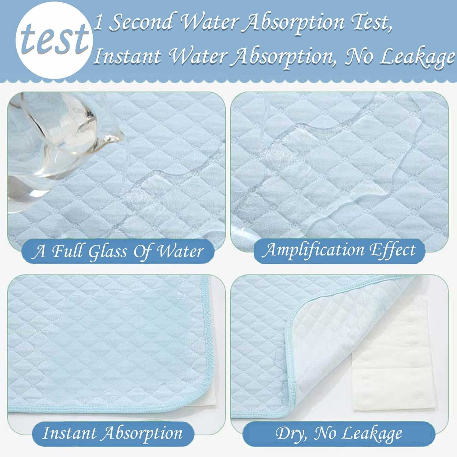 2Pack Waterproof Reusable Underpads 23.62" X 27.56",Pee Pads for Kids,4-Layer Heavy Absorbency&Quilted Washable Pads Washable for Incontinent,Pottytraining,Kid,Adult,Elderly,And Pet(Blue,White) image number 2