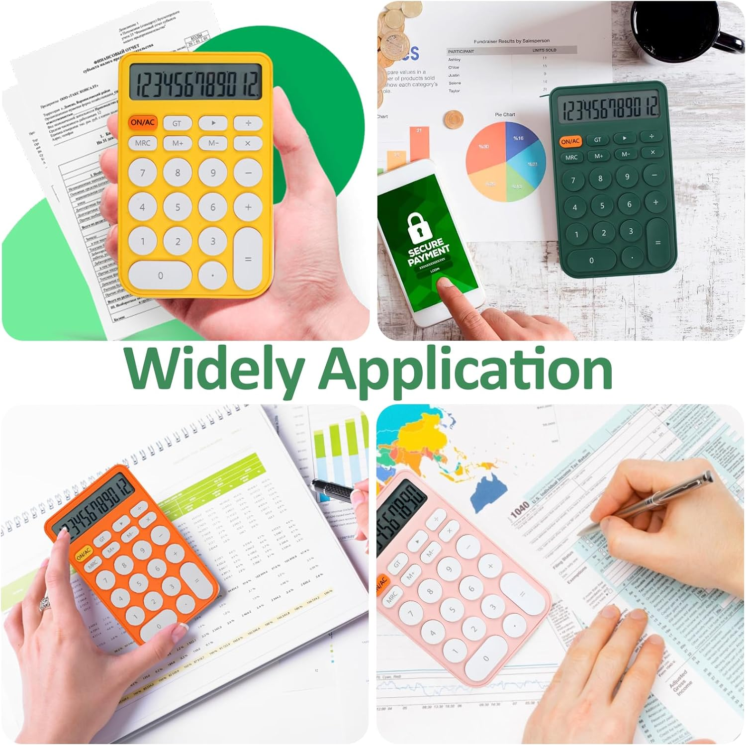Desktop Calculator 12 Digit, Large Display and Sensitive Button, Standard Calculator with Large LCD Display for Office, Home, School,With Battery(Yellow White)