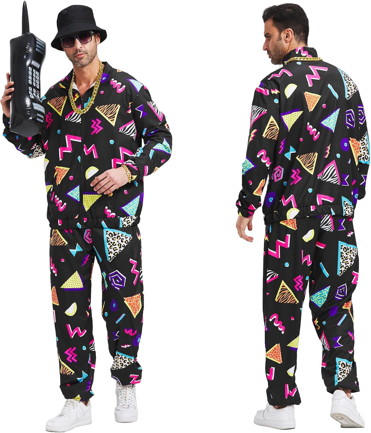 Slowton Women Men 80S 90S Costume - Retro Tracksuit Set Lightweight Long Sleeve Zippered Jacket Pant Set, Fashion Disco Clothing Outfit Sportswear Hip Hop Tracksuit for Rock Festivals Carnival Party image number 5