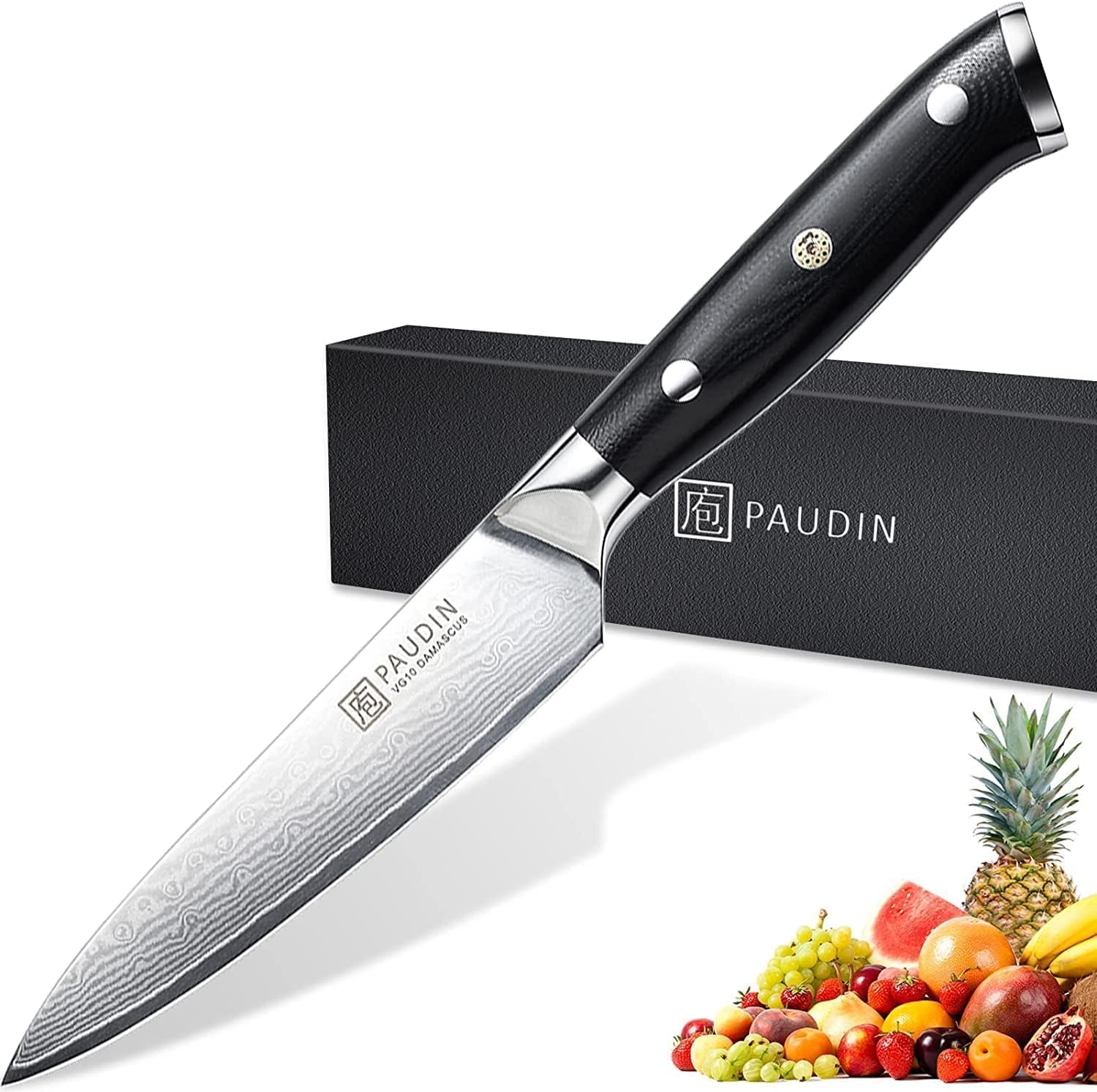 PAUDIN Nakiri Knife 7'', Damascus Chef Knife, Japanese VG-10 Stainless Steel, Kitchen Knife with G10 Full Tang Handle, Razor Sharp 67-Layer Forged Blade
