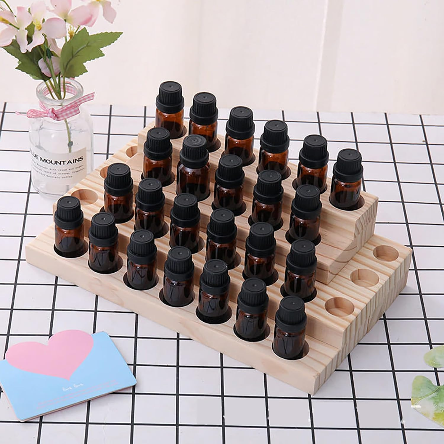 Xixibuy Wooden Essential Oil Kit - Storage Organizer and Travel Display for 30 Bottles with Oil Opener, Stickers, Perfume Test Paper