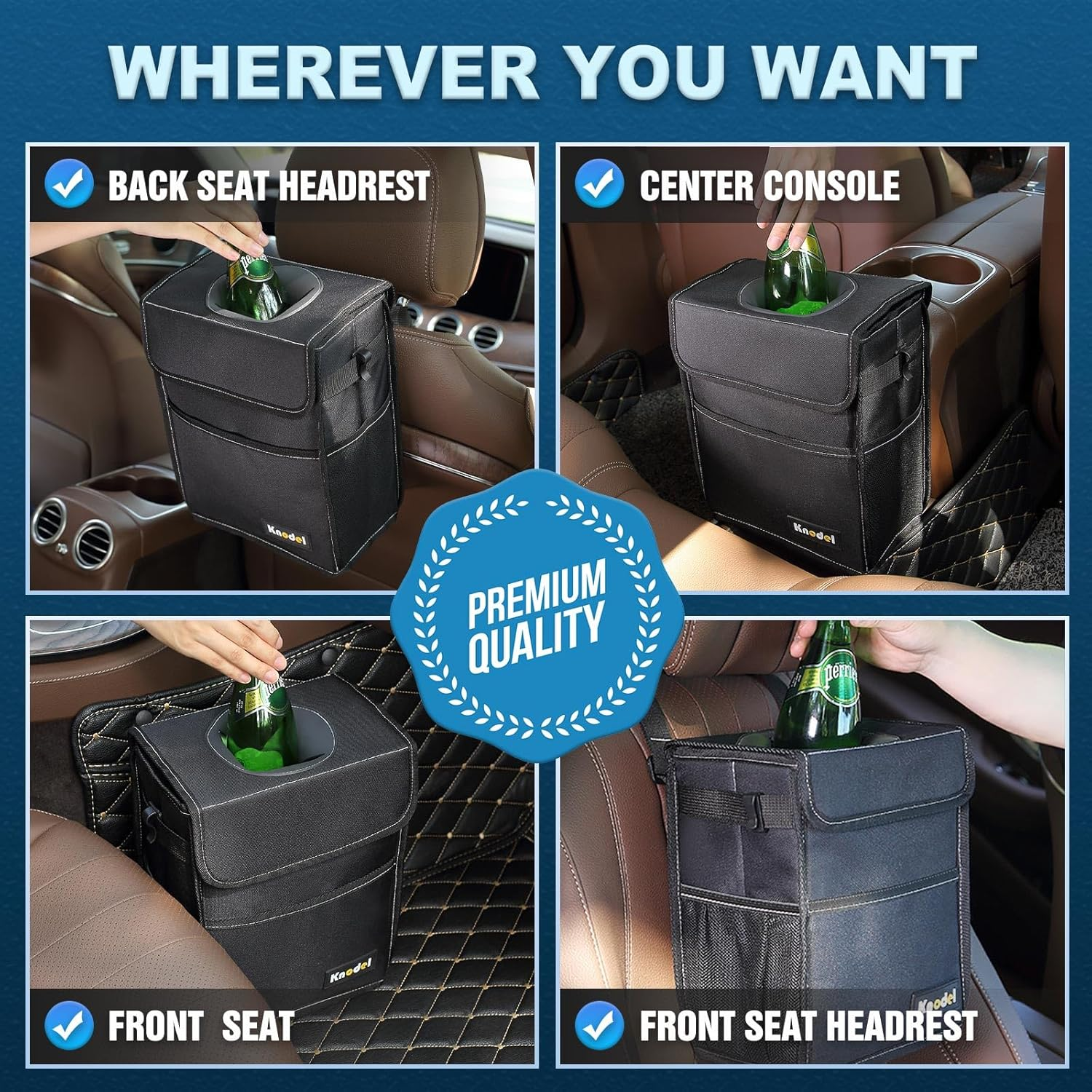 K KNODEL Car Trash Can, Car Bin, Waterproof Auto Garbage Bag, Car Bin with Lid, Leak-Proof Car Storage Bag, Auto Garbage Bag Hanging (Medium, Black) image number 7