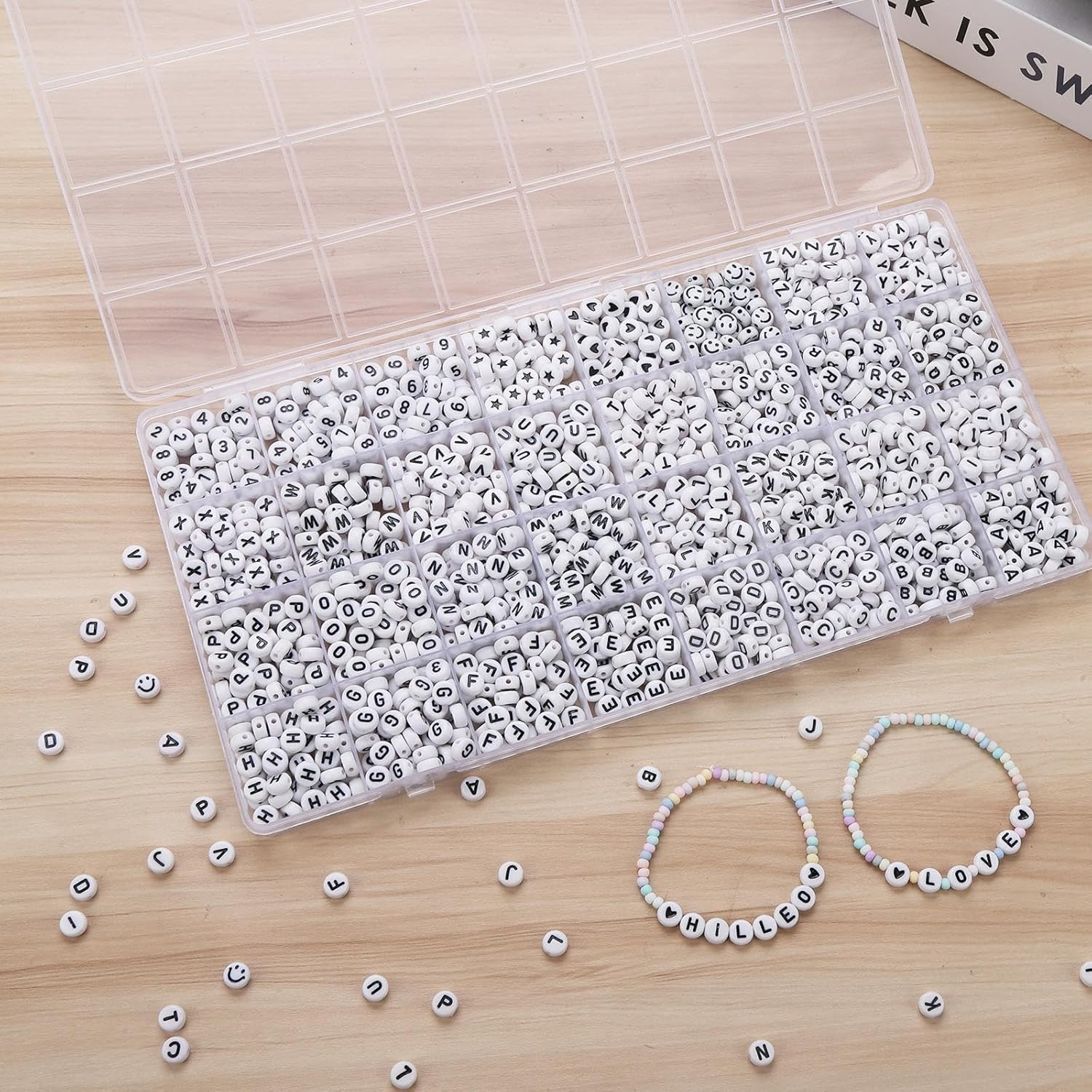 Friendship Bracelet Making Kit, 1600Pcs Letter Beads for Jewellery Making Kit, Friendship Bracelet Bead, DIY Arts & Crafts Supplies (Black Letter White Bead) image number 1