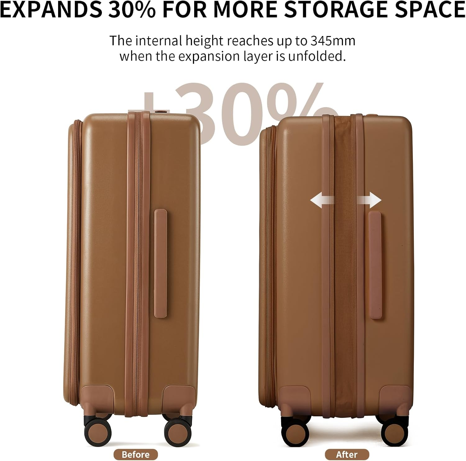 AJI Expandable Top Opening 24 Inch Checked Luggage with Spinner Wheels, Large Suitcase Hard Shell Travel Luggage Suitcases for Men Women, for 12+Days Travel (Chocolate Brown) image number 6