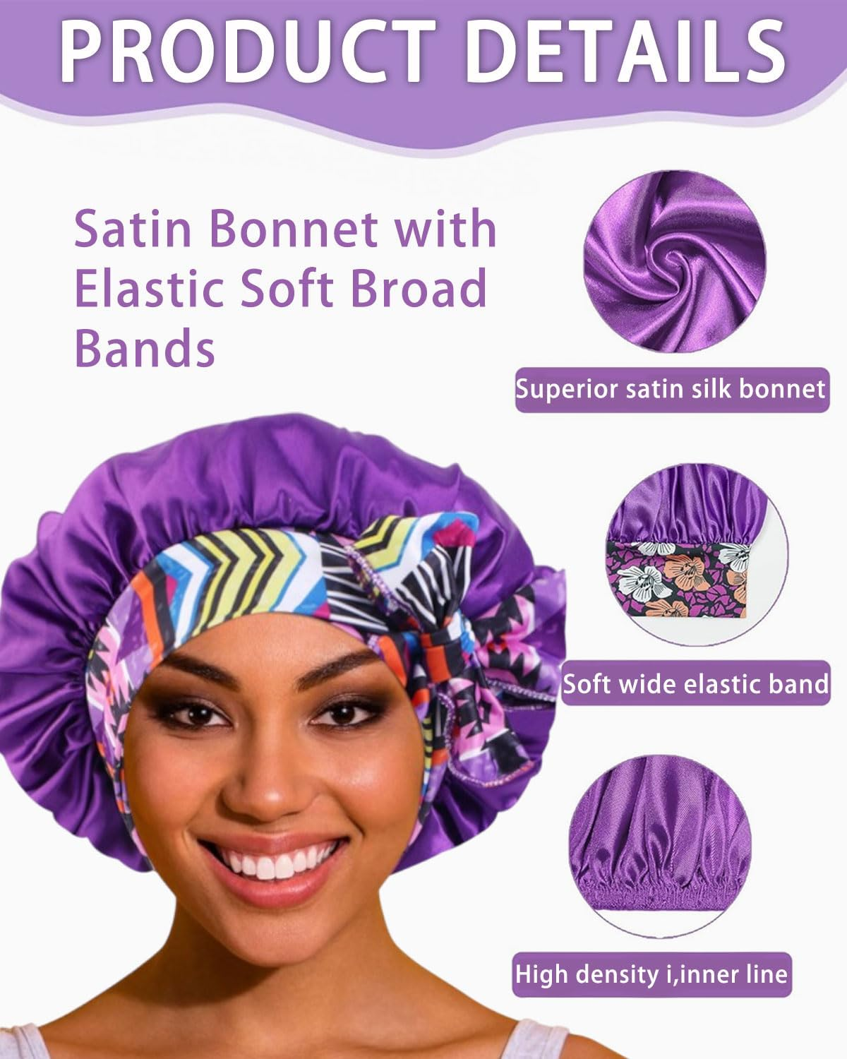 TPZORJX Bonnet, Hair Cap for the Night, Silk Hood for Sleeping, Night Sleep Cap, Satin Bonnet, Soft Satin Bonnet, Adjustable Sleeping Cap for Women, Children, Hair Cap, Hair Protection, Reusable image number 4