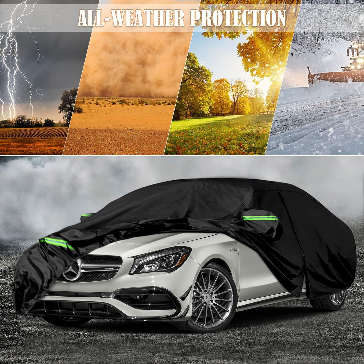 Waterproof Car Covers Replace for 2013-2025 Mercedes-Benz CLA 180 200 220 250, 6 Layers All Weather Car Cover with Zipper Door & Windproof Bands for Snow Rain Dust Hail Protection (CLA) image number 2