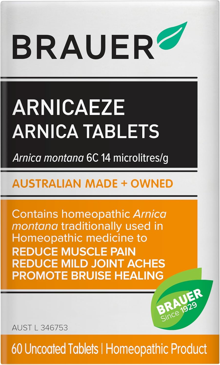 Brauer Arnicaeze Arnica Tablets - 60 Tablets, Homeopathic Relief for Muscles, Joints & Bruises, Fast-Dissolving image number 1